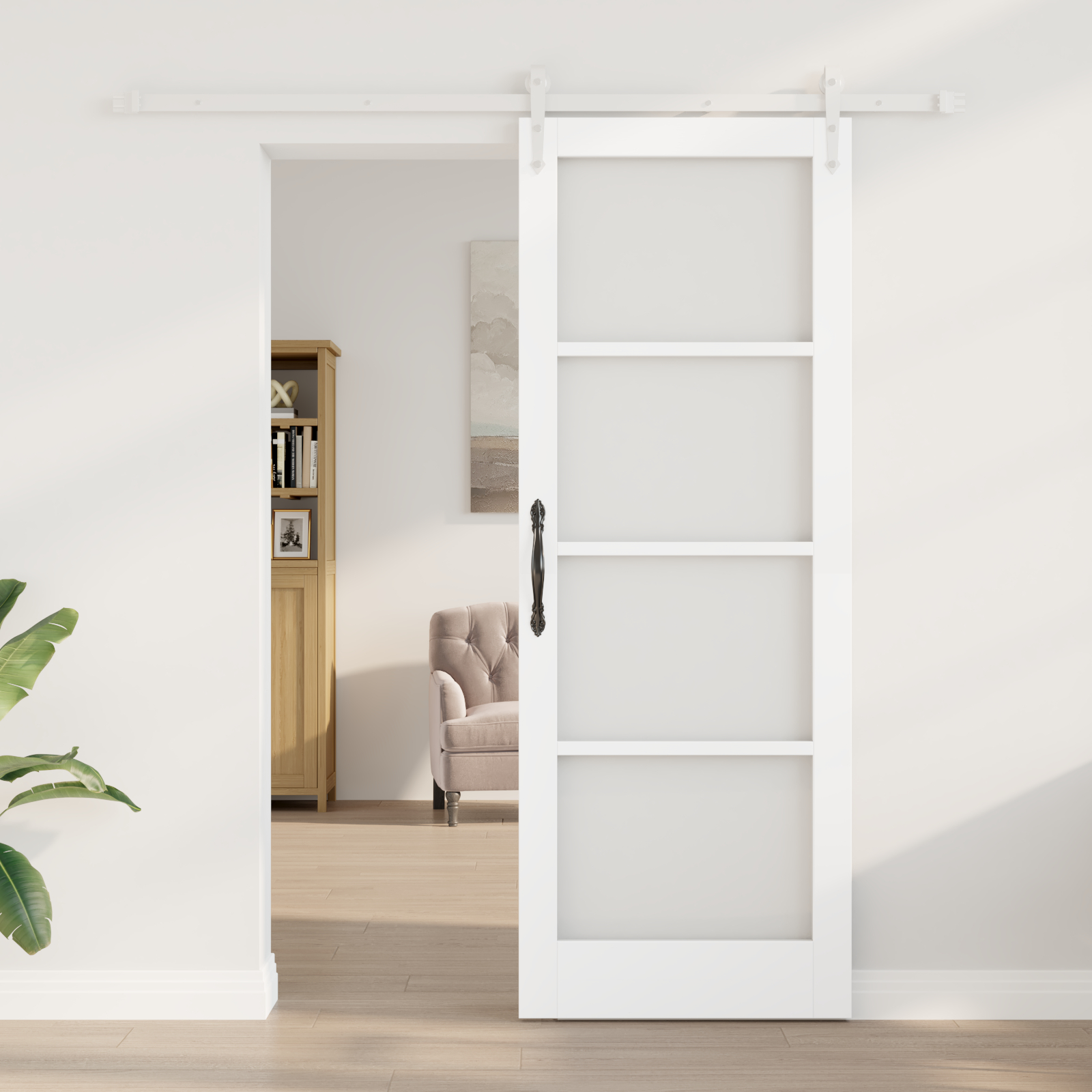 Set ușă glisantă vidaXL cu set de hardware alb 78x211 cm din lemn de pin