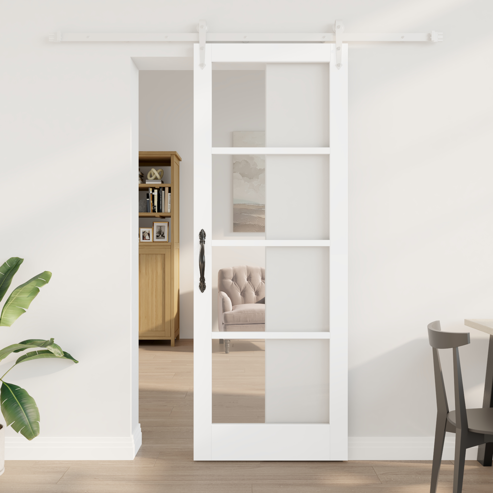Set ușă glisantă vidaXL cu set de hardware alb 78x211 cm din lemn de pin