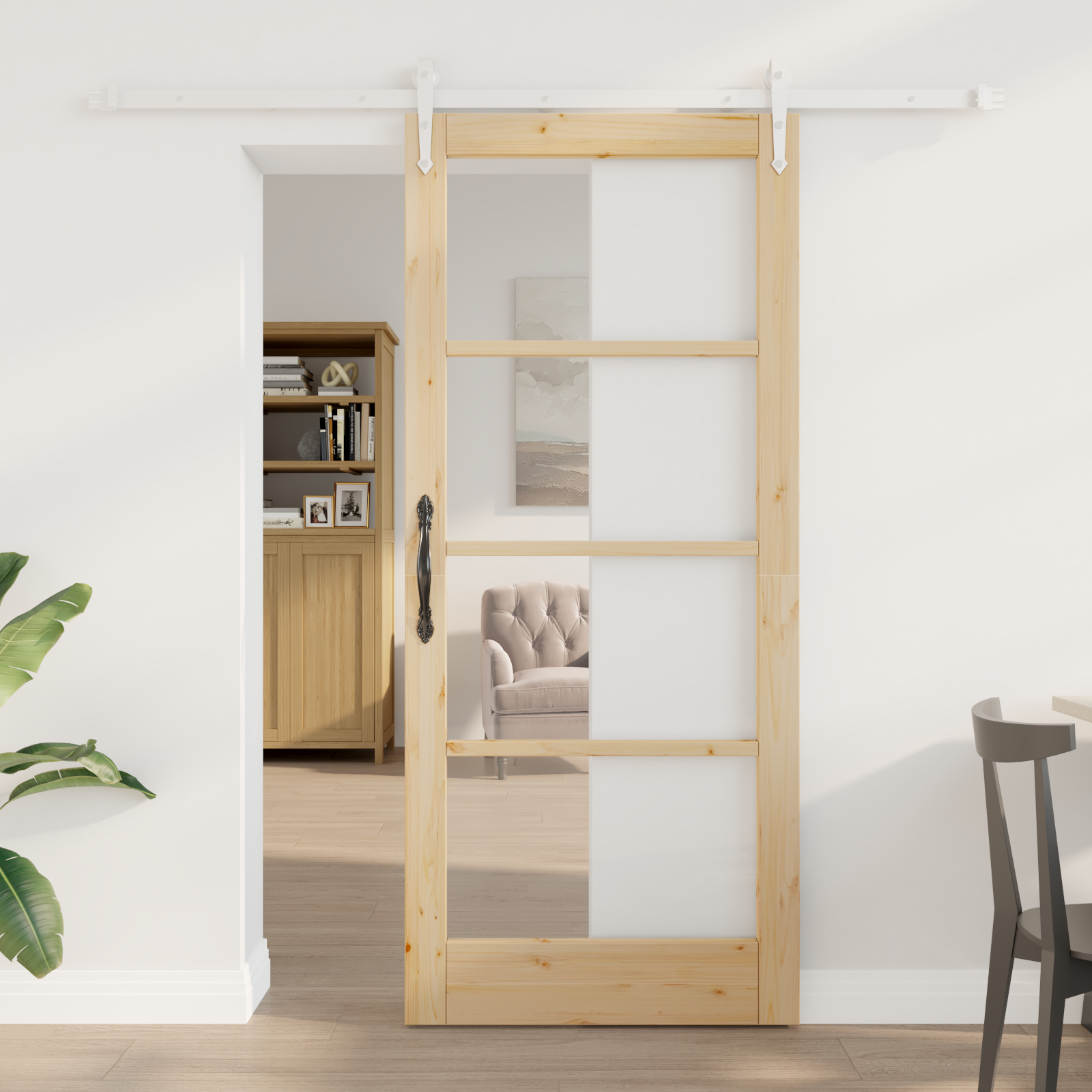 Set ușă glisantă vidaXL cu hardware 86x198.5 cm Lemn masiv din pin
