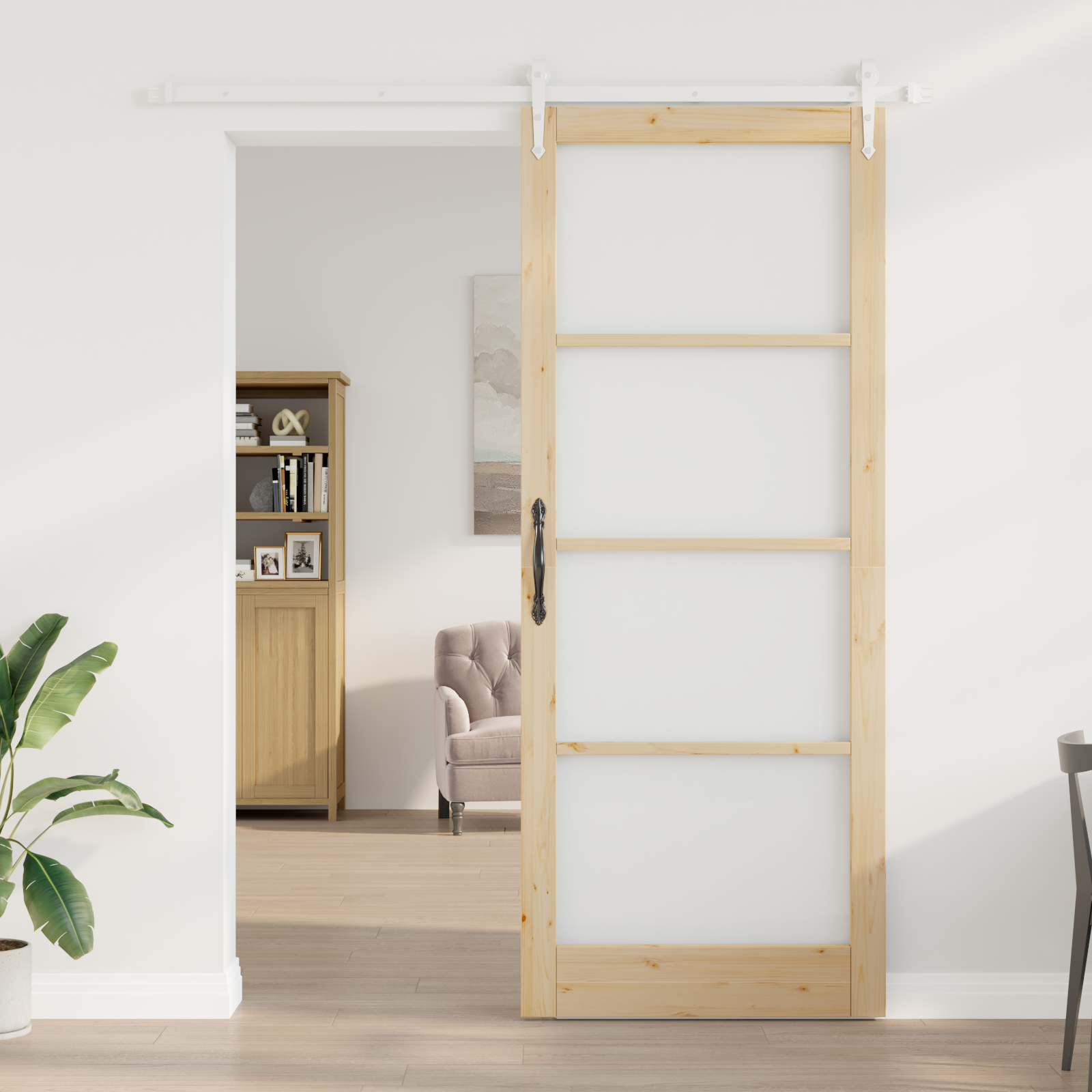 Set Ușă Glisantă vidaXL cu Kit de Feronerie 93x232 cm Lemn Masiv Pin