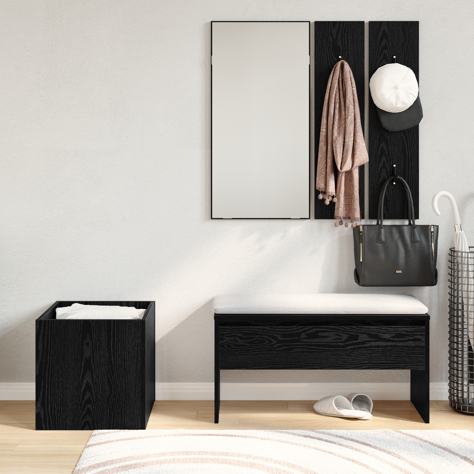 Set Mobilier pentru Hol vidaXL Lemn Ingineresc Negru Stejar Set Mobilier pentru Hol vidaXL Lemn Ingineresc Negru Stejar