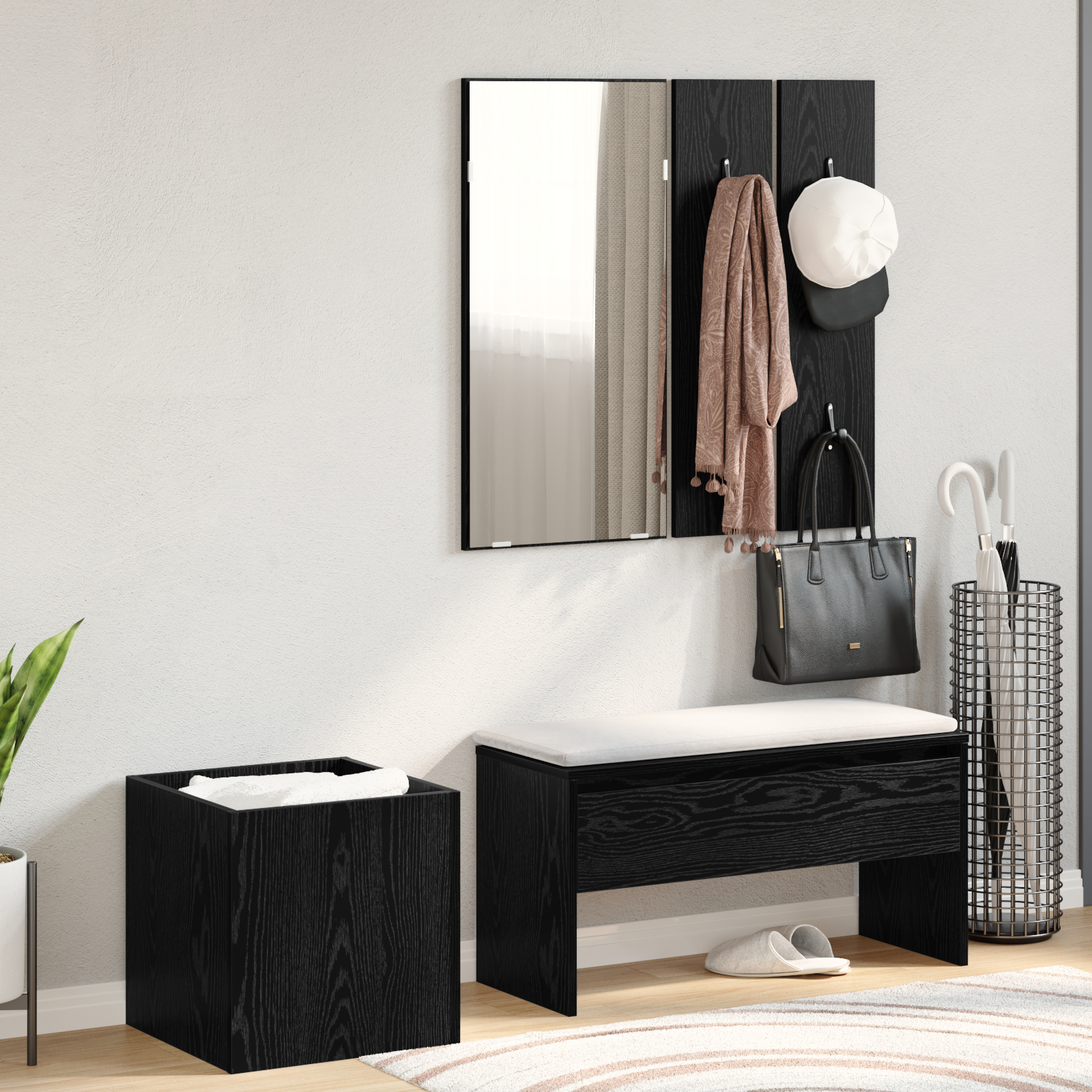 Set Mobilier pentru Hol vidaXL Lemn Ingineresc Negru Stejar Set Mobilier pentru Hol vidaXL Lemn Ingineresc Negru Stejar