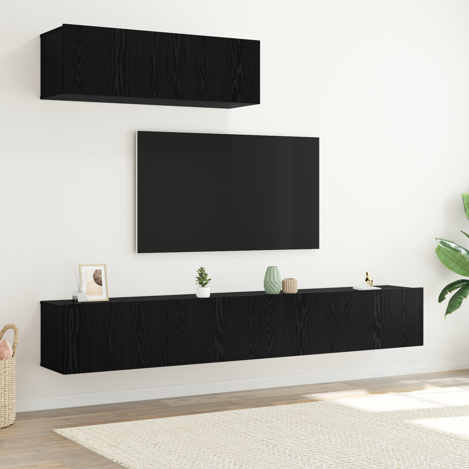 vidaXL Set Dulapuri TV Pe perete 3 pcs Stejar negru 200 x 30 x 30 cm vidaXL Set Dulapuri TV Pe perete 3 pcs Stejar negru 200 x 30 x 30 cm