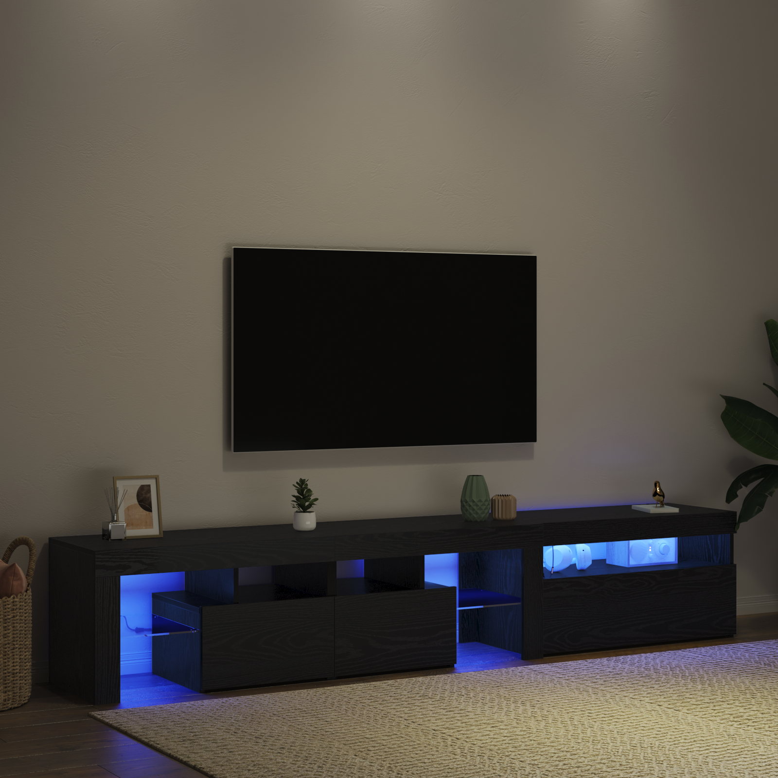 Cabinete pentru TV vidaXL 2 buc cu Lumini LED Stejar Negru Lemn Prelucrat Cabinete pentru TV vidaXL 2 buc cu Lumini LED Stejar Negru Lemn Prelucrat