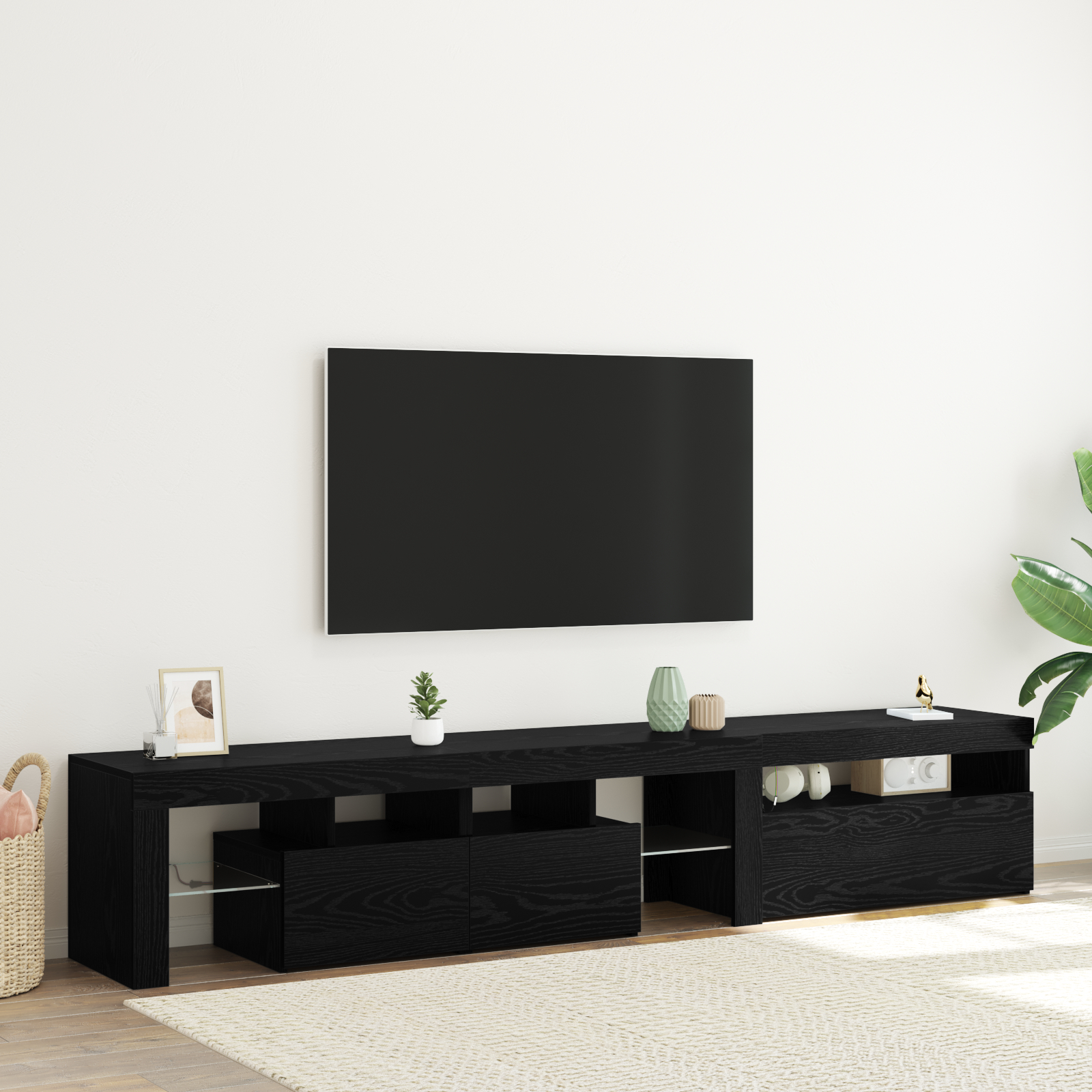 Cabinete pentru TV vidaXL 2 buc cu Lumini LED Stejar Negru Lemn Prelucrat Cabinete pentru TV vidaXL 2 buc cu Lumini LED Stejar Negru Lemn Prelucrat
