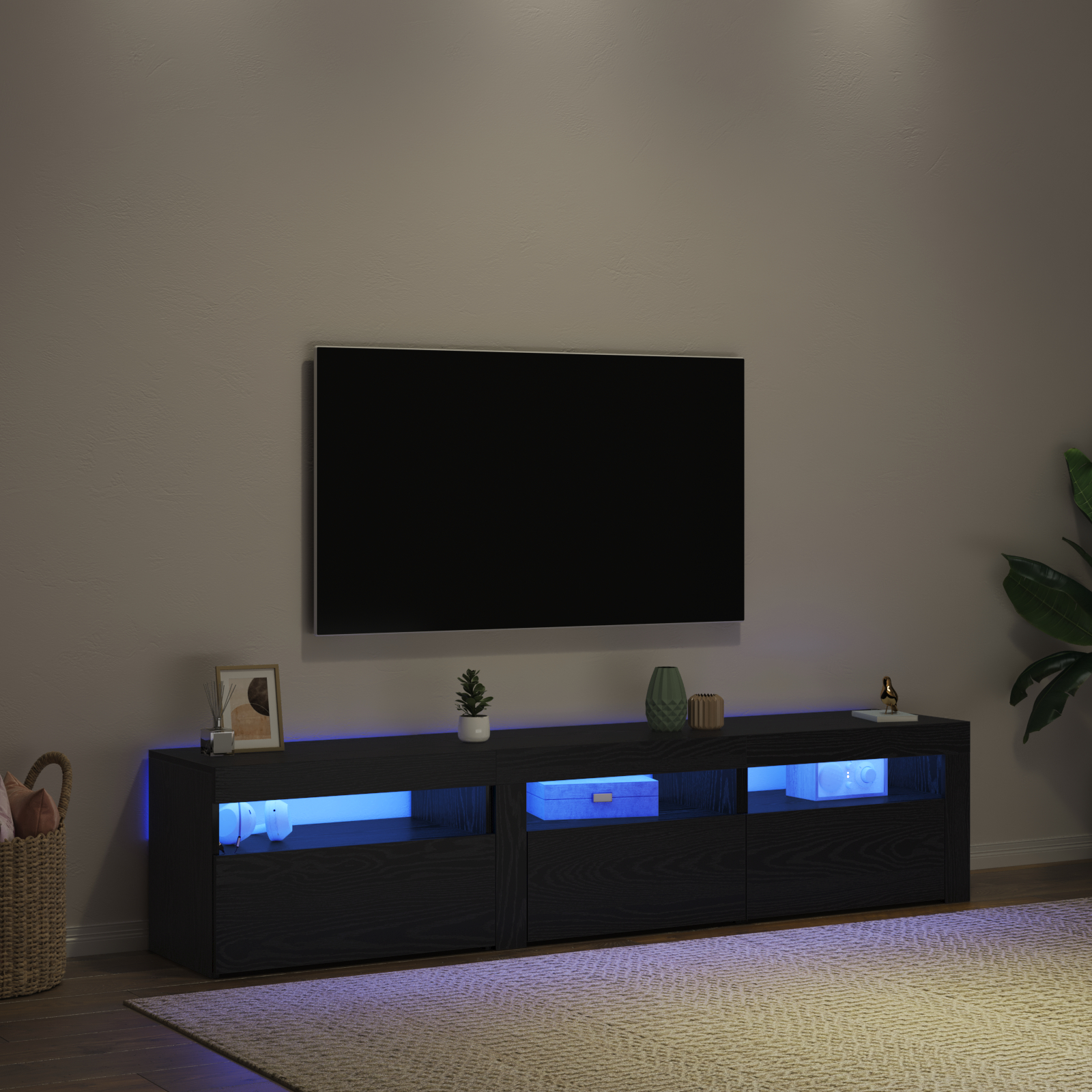 Cabinete TV vidaXL 2 pcs cu lumini LED Stejar negru Lemn prelucrat Cabinete TV vidaXL 2 pcs cu lumini LED Stejar negru Lemn prelucrat