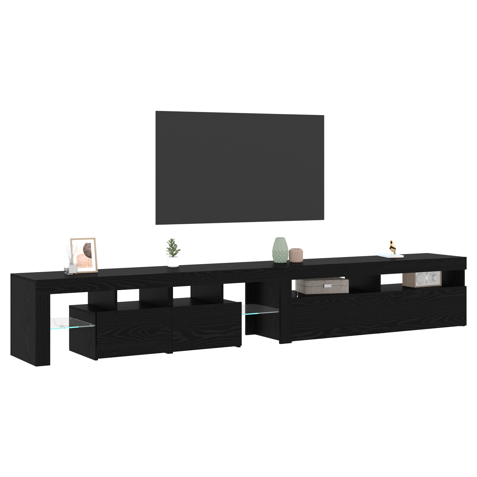 Set de 2 cabine TV cu lumini LED din lemn prelucrat de stejar negru Set de 2 cabine TV cu lumini LED din lemn prelucrat de stejar negru