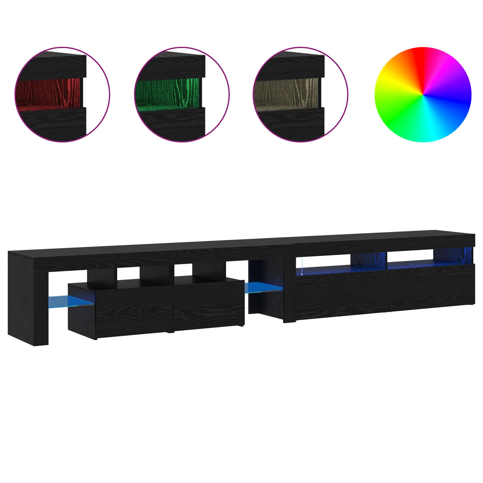 Set de 2 cabine TV cu lumini LED din lemn prelucrat de stejar negru Set de 2 cabine TV cu lumini LED din lemn prelucrat de stejar negru