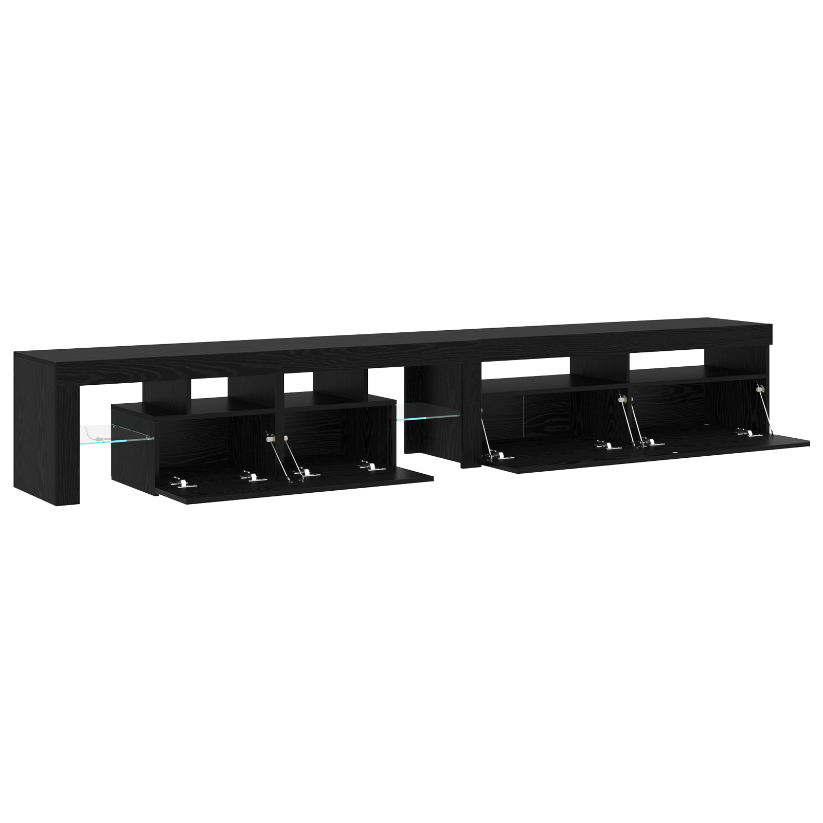 Set de 2 cabine TV cu lumini LED din lemn prelucrat de stejar negru Set de 2 cabine TV cu lumini LED din lemn prelucrat de stejar negru