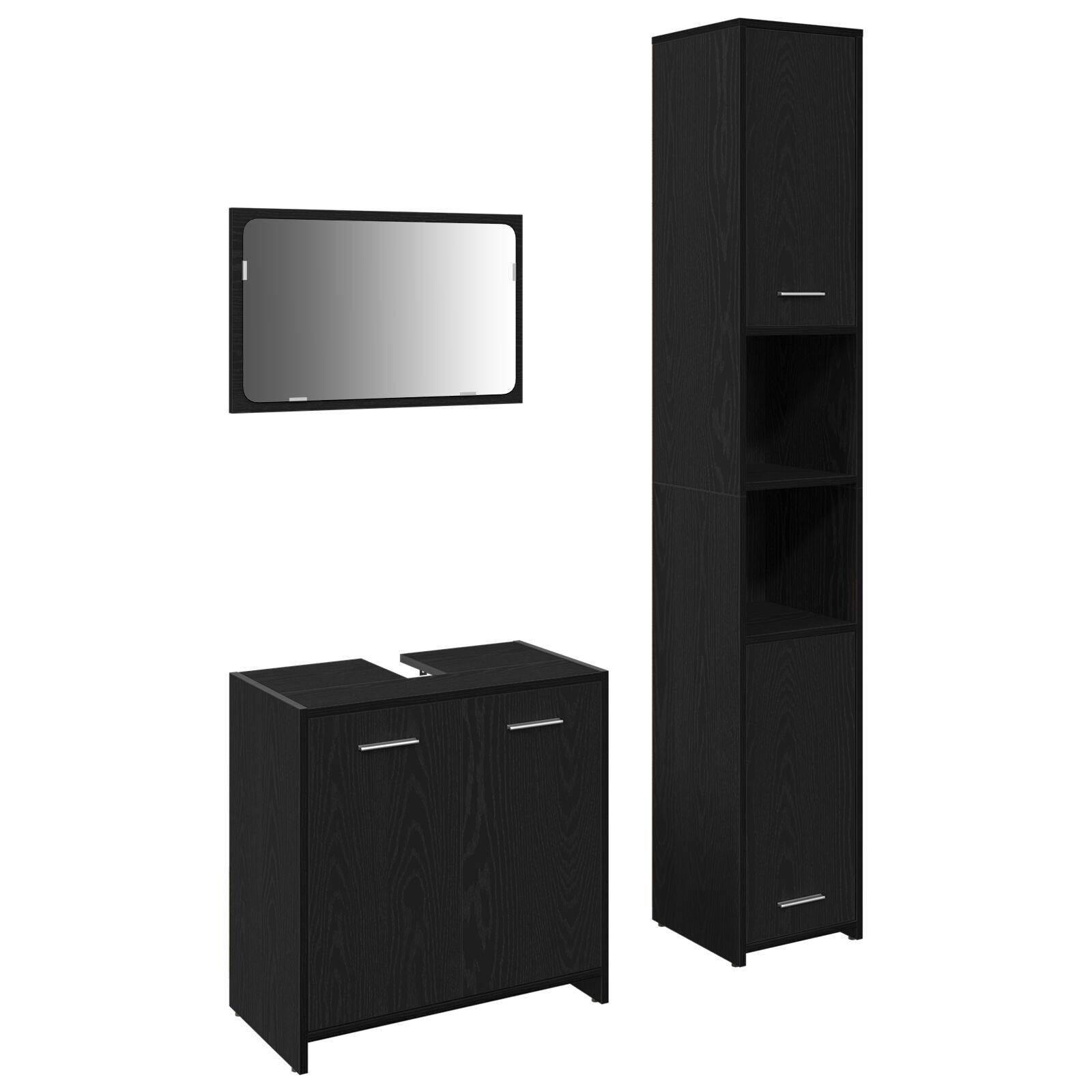 vidaXL Set Mobilier pentru Baie 3 Piese Stejar Negru Lemn Prelucrat