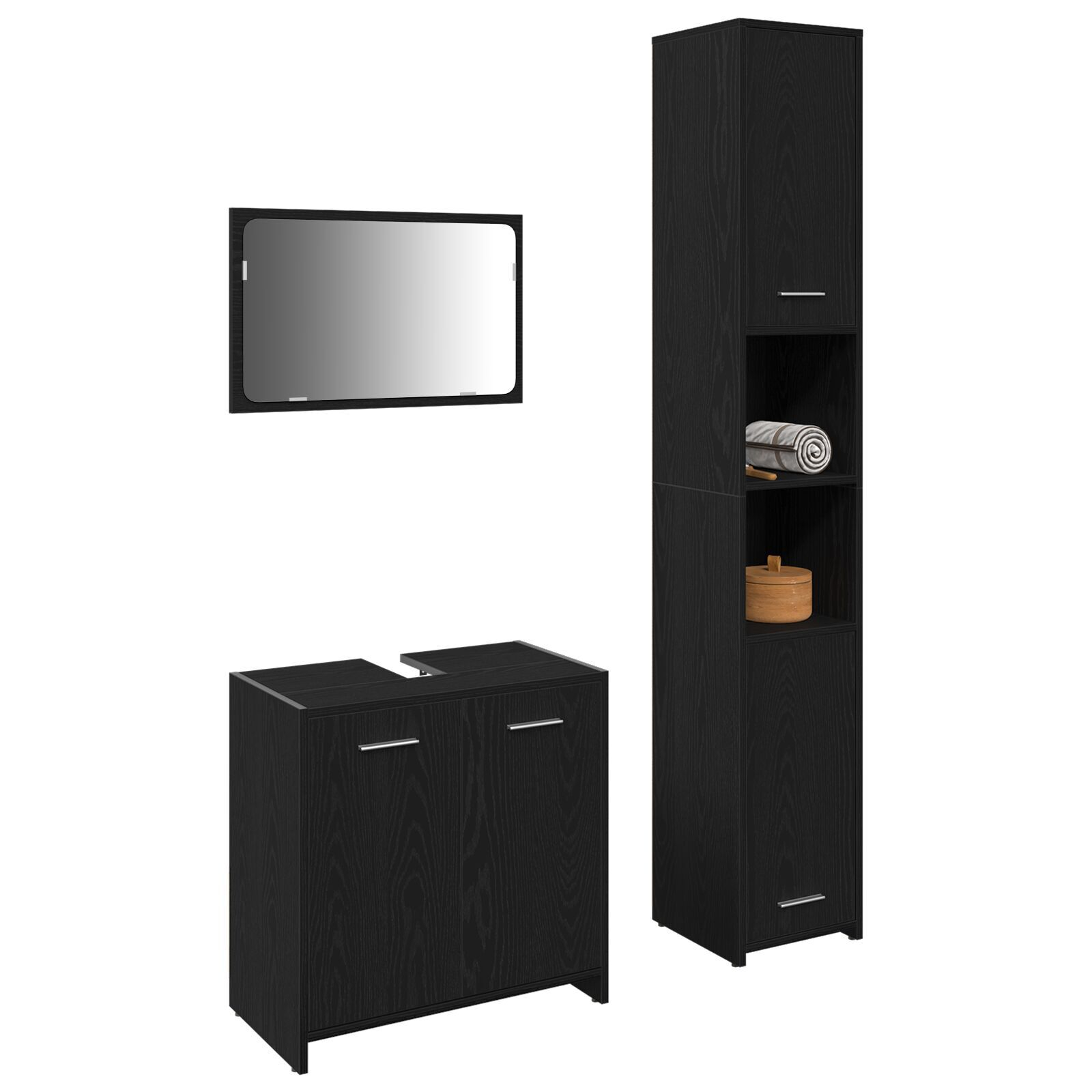 vidaXL Set Mobilier pentru Baie 3 Piese Stejar Negru Lemn Prelucrat