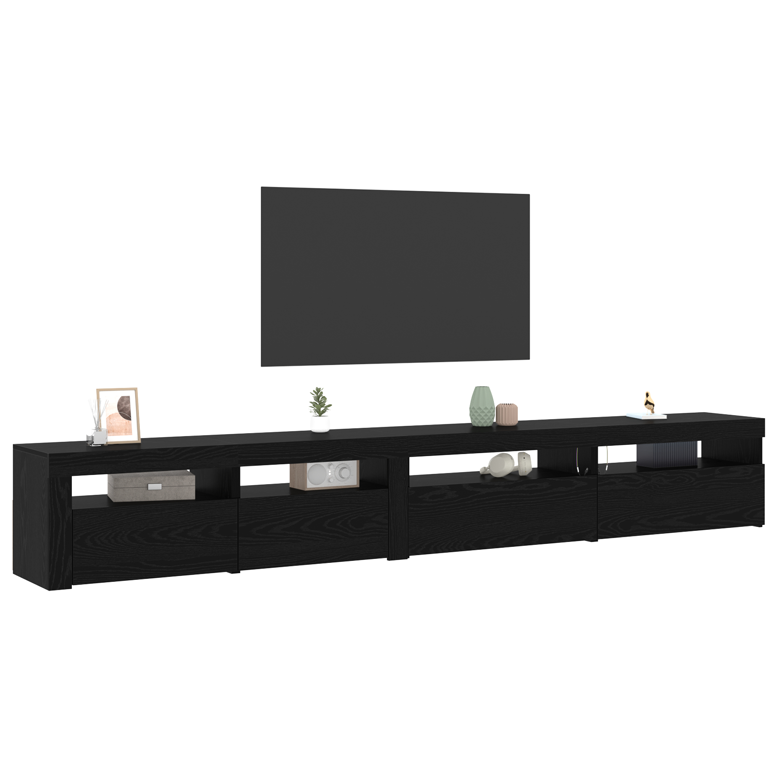 Set cabinet TV vidaXL de 3 piese cu lumini LED stejar negru lemn prelucrat Set cabinet TV vidaXL de 3 piese cu lumini LED stejar negru lemn prelucrat