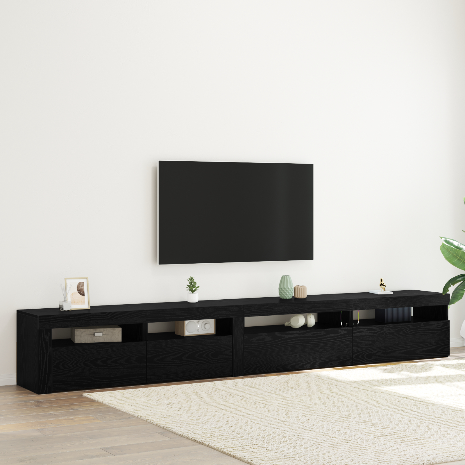 Set cabinet TV vidaXL de 3 piese cu lumini LED stejar negru lemn prelucrat Set cabinet TV vidaXL de 3 piese cu lumini LED stejar negru lemn prelucrat