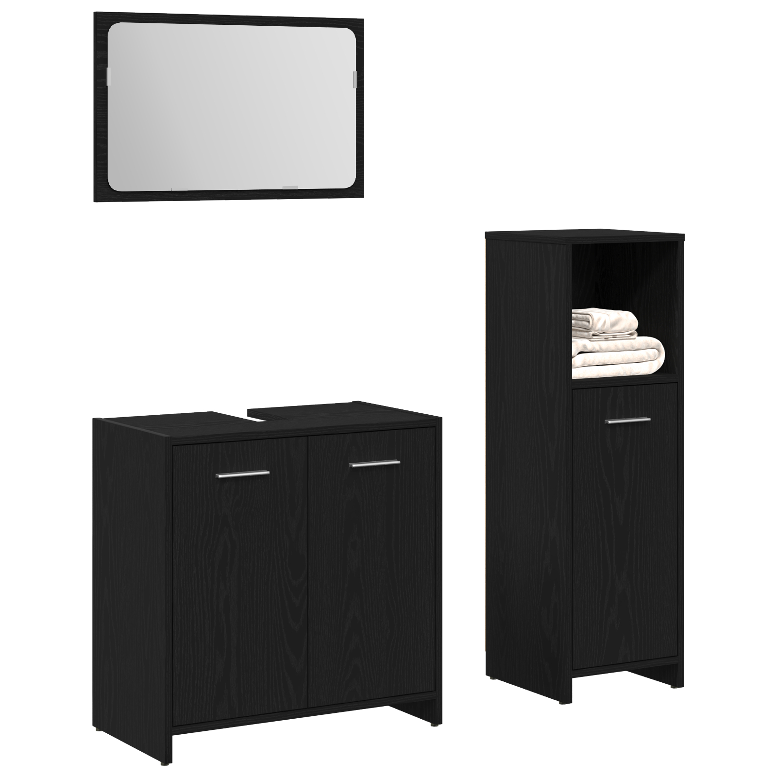 vidaXL Set Mobilier Baie Pe perete 3 pcs Stejar Negru 60 x 33 x 60 cm vidaXL Set Mobilier Baie Pe perete 3 pcs Stejar Negru 60 x 33 x 60 cm