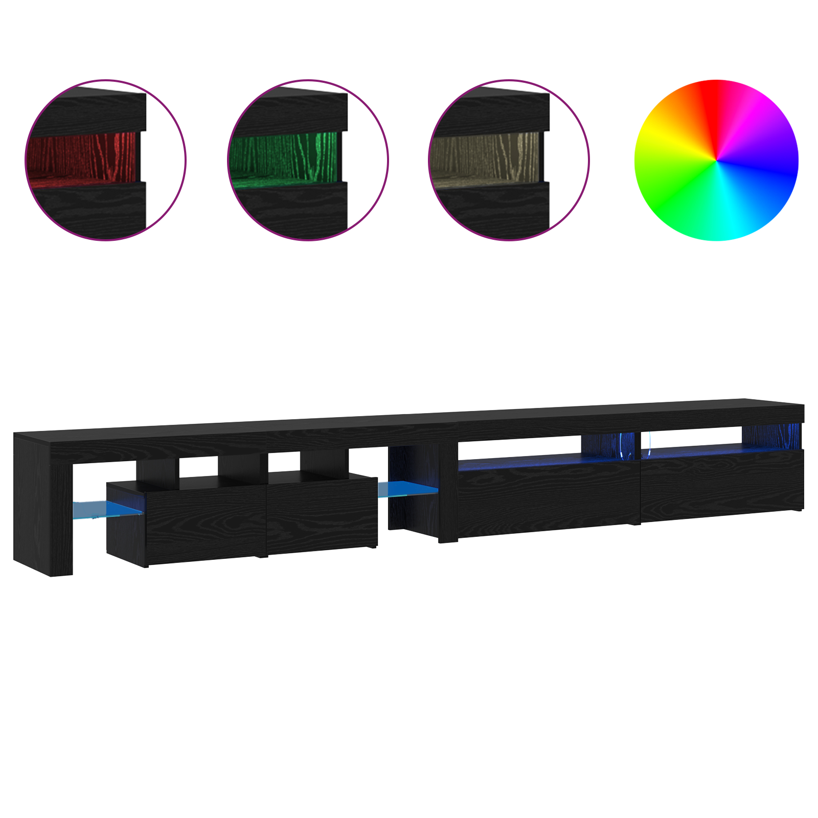 Mobilier TV vidaXL 3 pcs cu Lumini LED Negru Stejar Lemn prelucrat Mobilier TV vidaXL 3 pcs cu Lumini LED Negru Stejar Lemn prelucrat