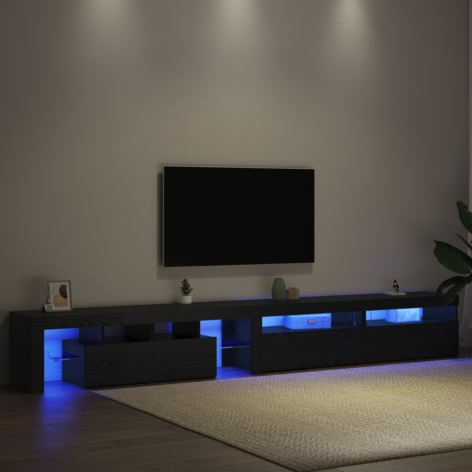 Mobilier TV vidaXL 3 pcs cu Lumini LED Negru Stejar Lemn prelucrat Mobilier TV vidaXL 3 pcs cu Lumini LED Negru Stejar Lemn prelucrat