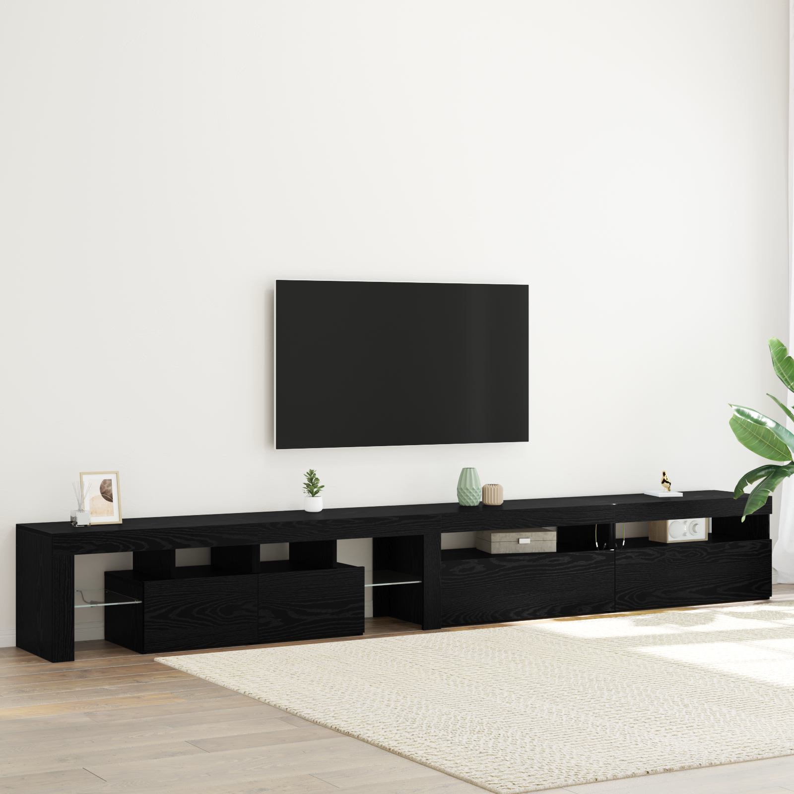 Mobilier TV vidaXL 3 pcs cu Lumini LED Negru Stejar Lemn prelucrat Mobilier TV vidaXL 3 pcs cu Lumini LED Negru Stejar Lemn prelucrat