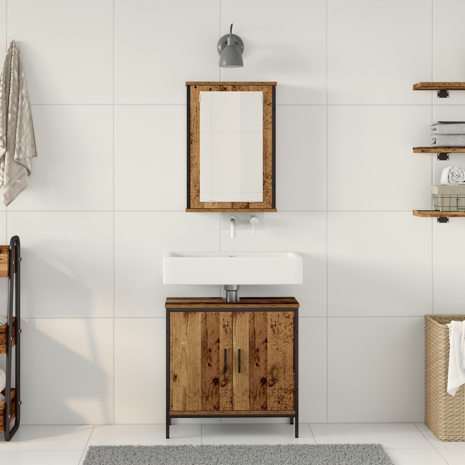 vidaXL Set de mobilier pentru baie cu ușă 2 pcs Maro 60 x 30 x 60 cm vidaXL Set de mobilier pentru baie cu ușă 2 pcs Maro 60 x 30 x 60 cm