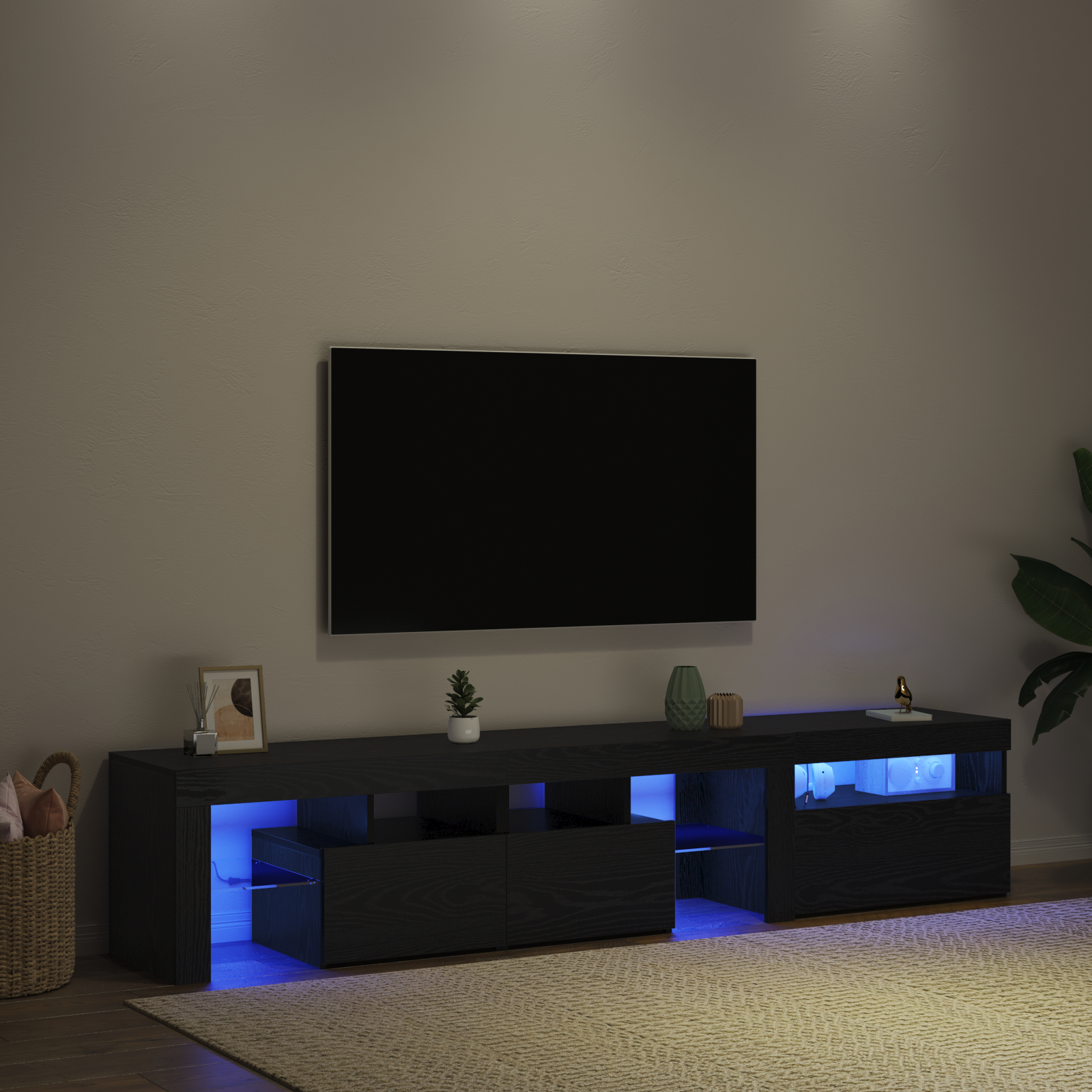 vidaXL Cabinete TV 2 piese cu Lumini LED din Stejar Negru și Lemn Ingineresc vidaXL Cabinete TV 2 piese cu Lumini LED din Stejar Negru și Lemn Ingineresc