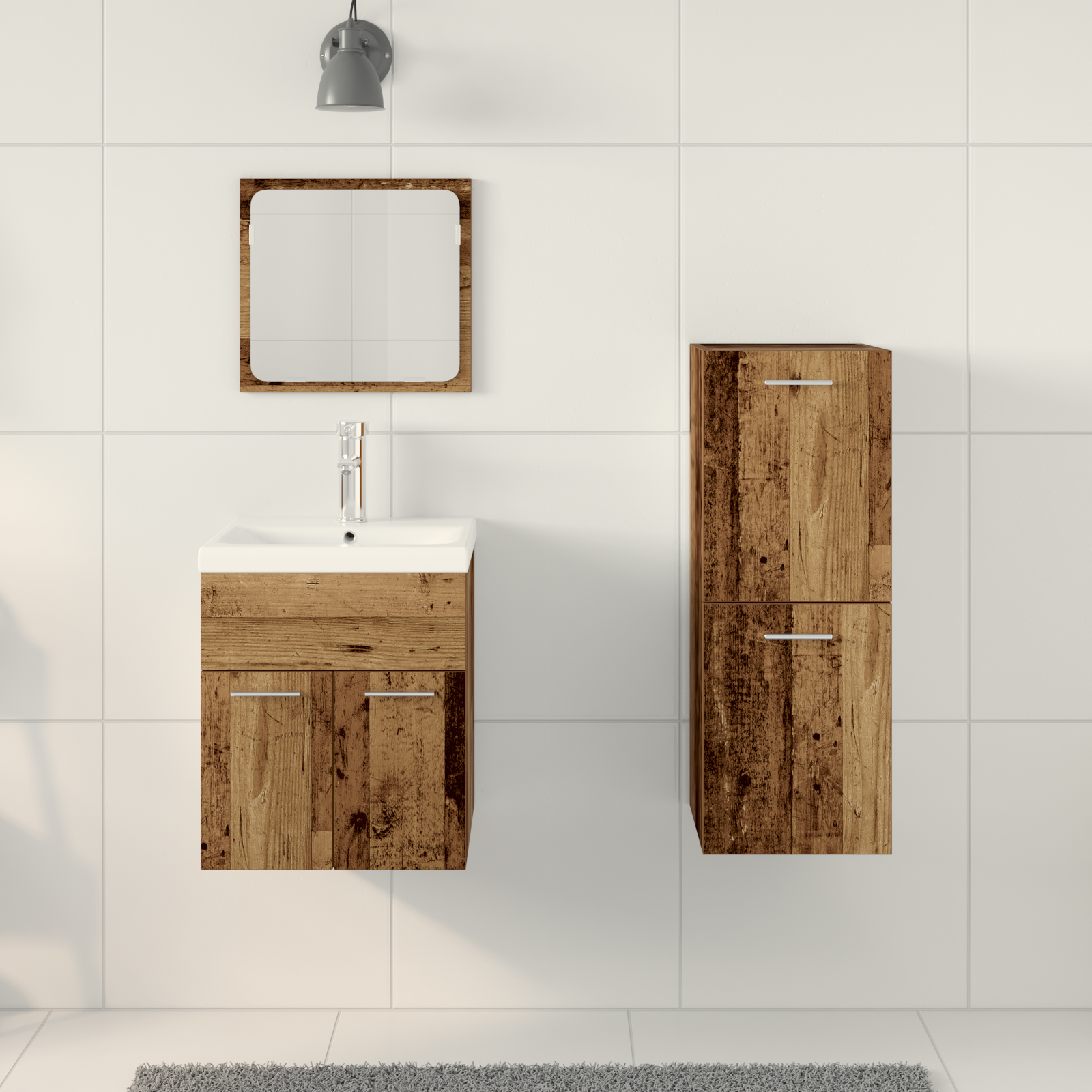 vidaXL Set de mobilier pentru baie 3 pcs Lemn Vechi 41 x 38.5 x 46 cm vidaXL Set de mobilier pentru baie 3 pcs Lemn Vechi 41 x 38.5 x 46 cm