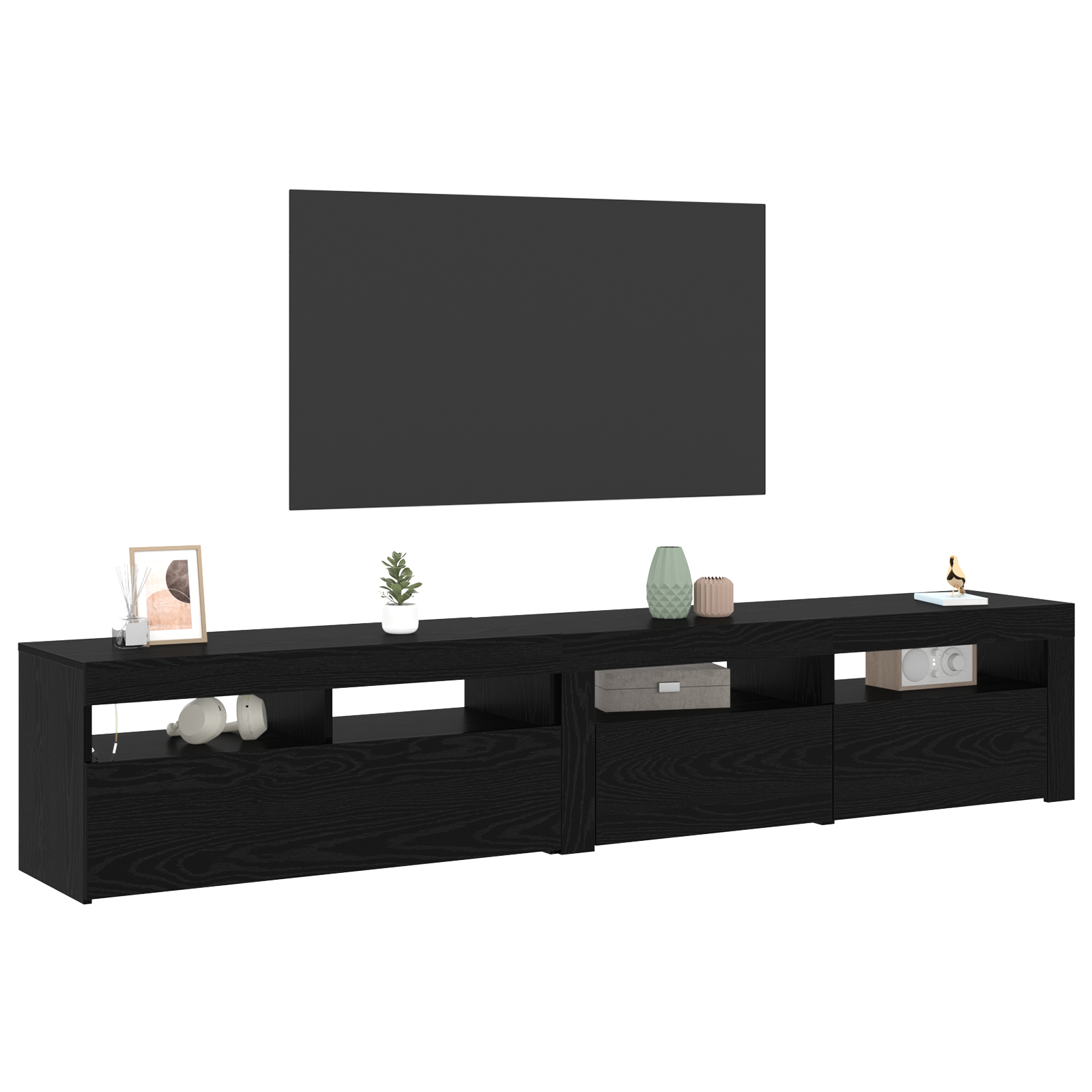 vidaXL Cabinete TV 2 buc cu lumini LED din lemn ingineresc de stejar negru vidaXL Cabinete TV 2 buc cu lumini LED din lemn ingineresc de stejar negru