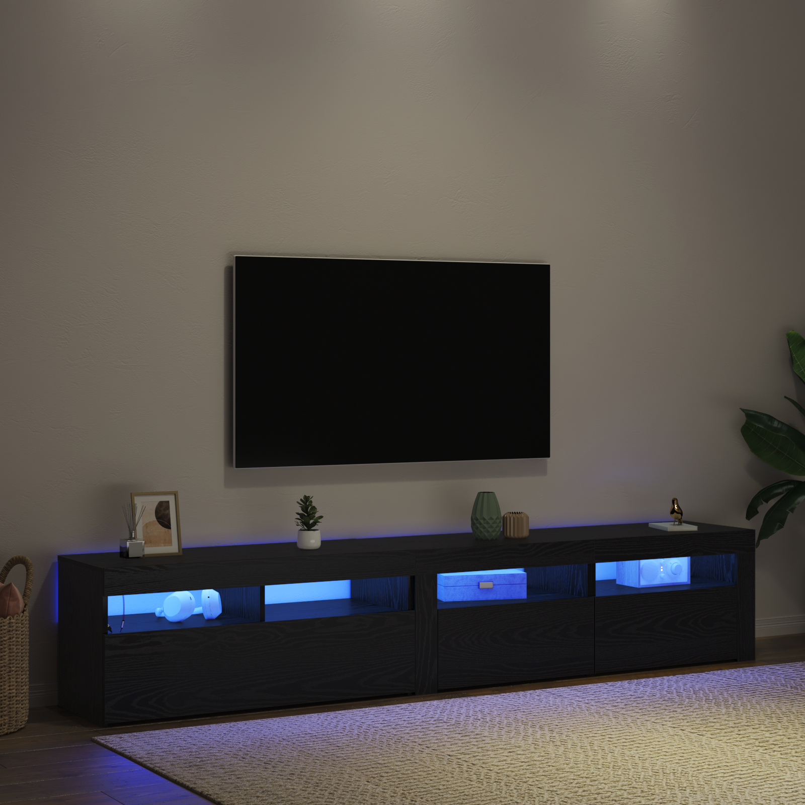 vidaXL Cabinete TV 2 buc cu lumini LED din lemn ingineresc de stejar negru vidaXL Cabinete TV 2 buc cu lumini LED din lemn ingineresc de stejar negru