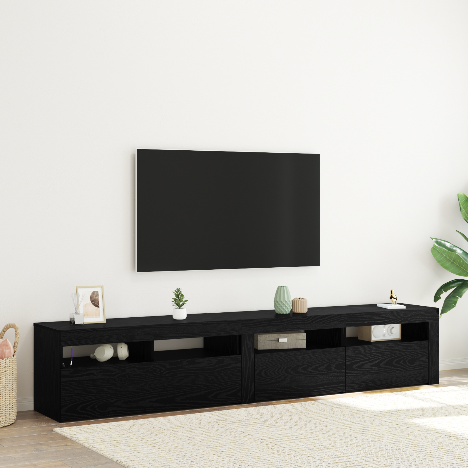 vidaXL Cabinete TV 2 buc cu lumini LED din lemn ingineresc de stejar negru vidaXL Cabinete TV 2 buc cu lumini LED din lemn ingineresc de stejar negru