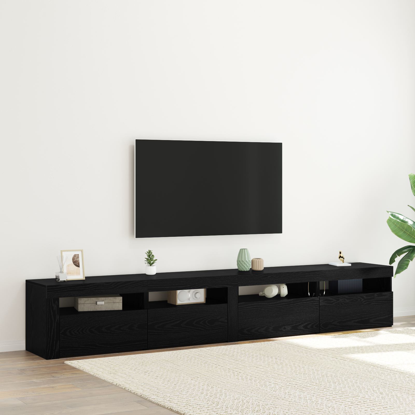 Set Cabinet TV vidaXL 3 Piese cu Luminile LED Stejar Negru Lemn Stratificat Set Cabinet TV vidaXL 3 Piese cu Luminile LED Stejar Negru Lemn Stratificat