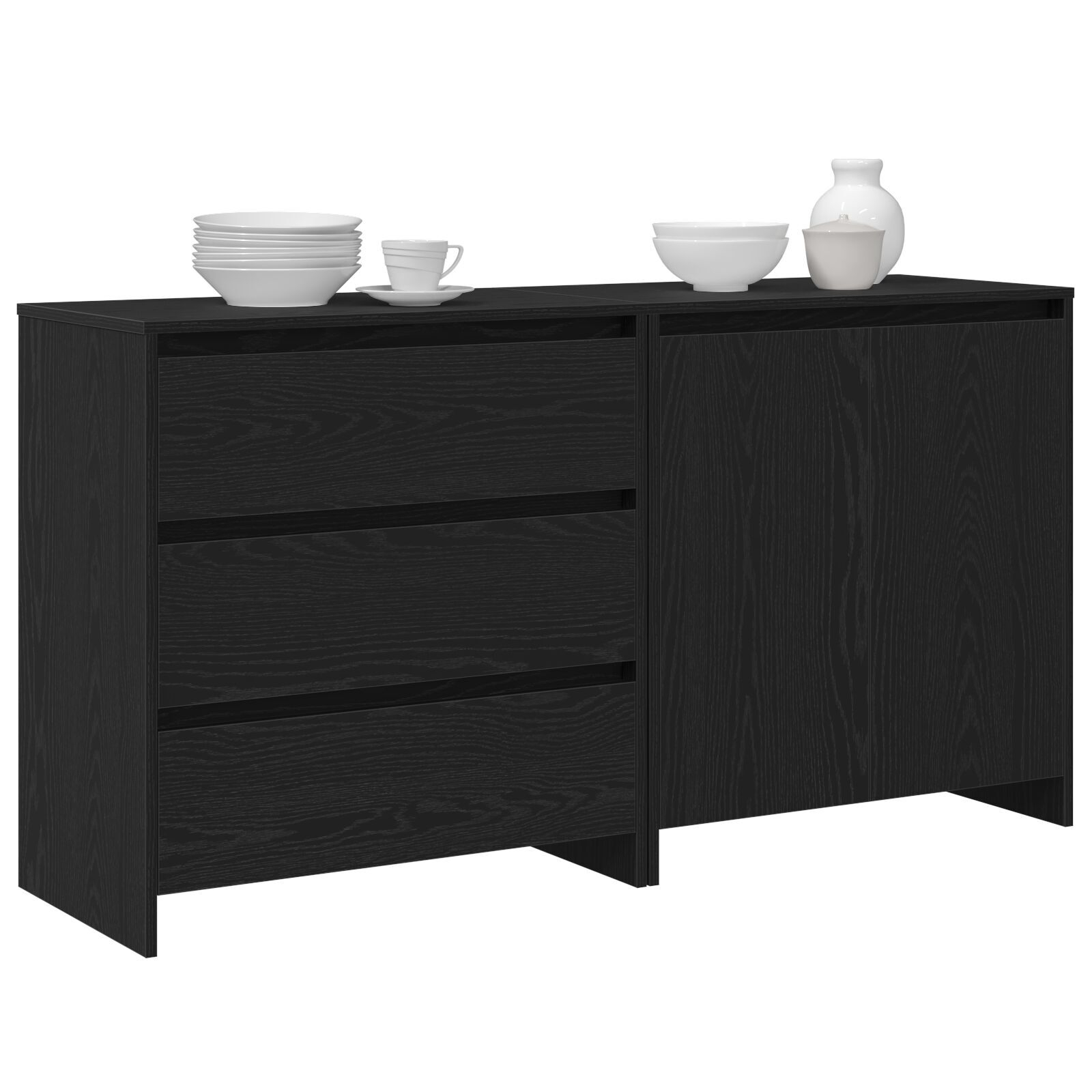 vidaXL Bufet cu sertar 2 pcs Negru 70 x 41 x 75 cm Lemn compozit