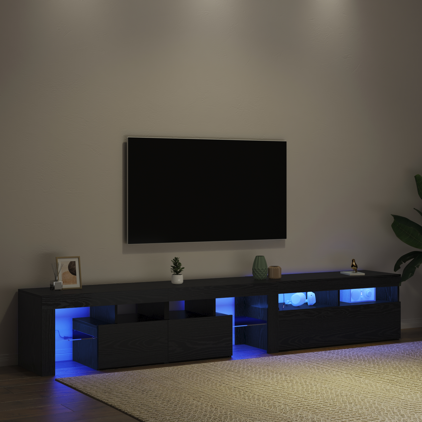 Cabinete TV vidaXL 2 pcs cu LED-uri Stejar Negru Lemn Ingineresc Cabinete TV vidaXL 2 pcs cu LED-uri Stejar Negru Lemn Ingineresc