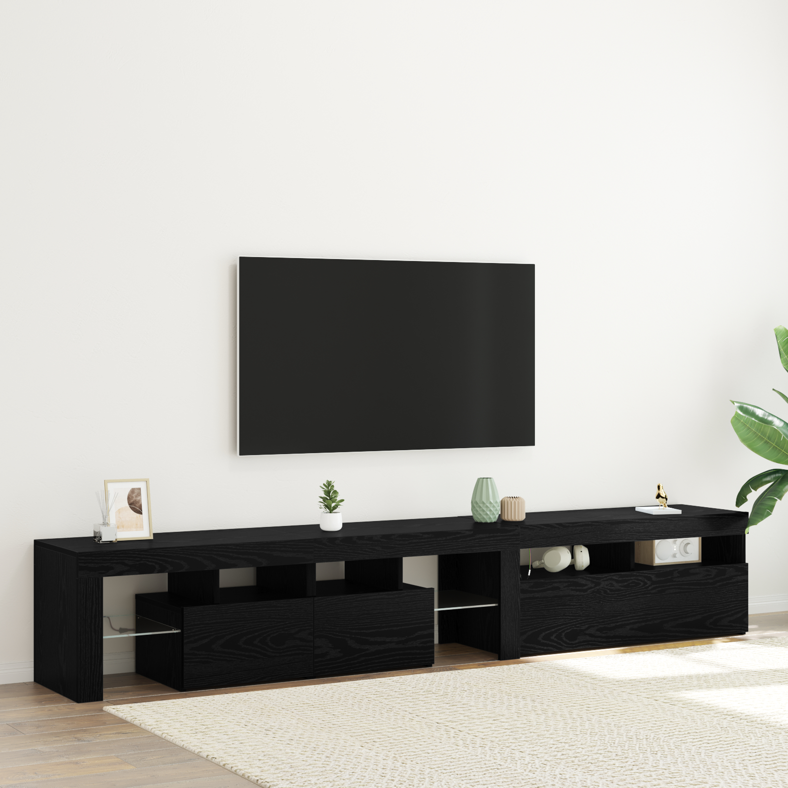 Cabinete TV vidaXL 2 pcs cu LED-uri Stejar Negru Lemn Ingineresc Cabinete TV vidaXL 2 pcs cu LED-uri Stejar Negru Lemn Ingineresc