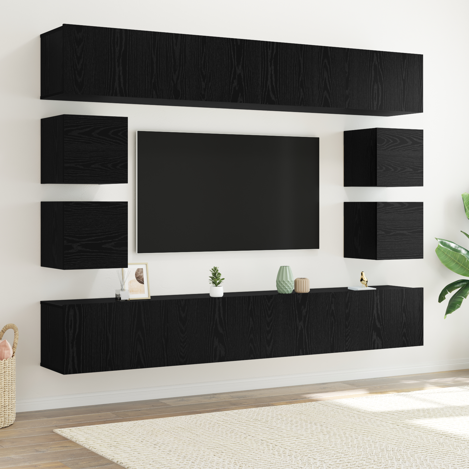 vidaXL Set comodă TV 8 pcs Stejar negru 100 x 30 x 30 cm Lemn compozit vidaXL Set comodă TV 8 pcs Stejar negru 100 x 30 x 30 cm Lemn compozit