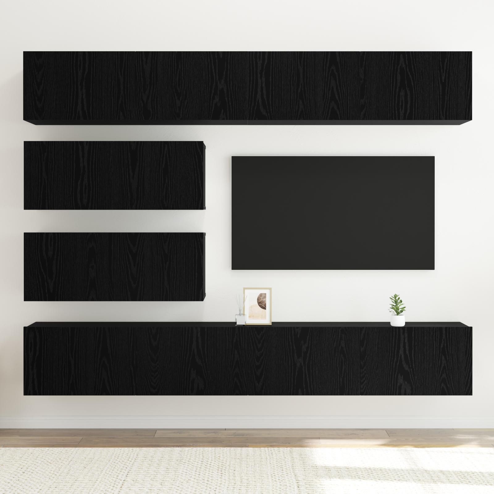vidaXL Set comodă TV Pe perete 10 pcs Stejar negru 100 x 30 x 30 cm vidaXL Set comodă TV Pe perete 10 pcs Stejar negru 100 x 30 x 30 cm