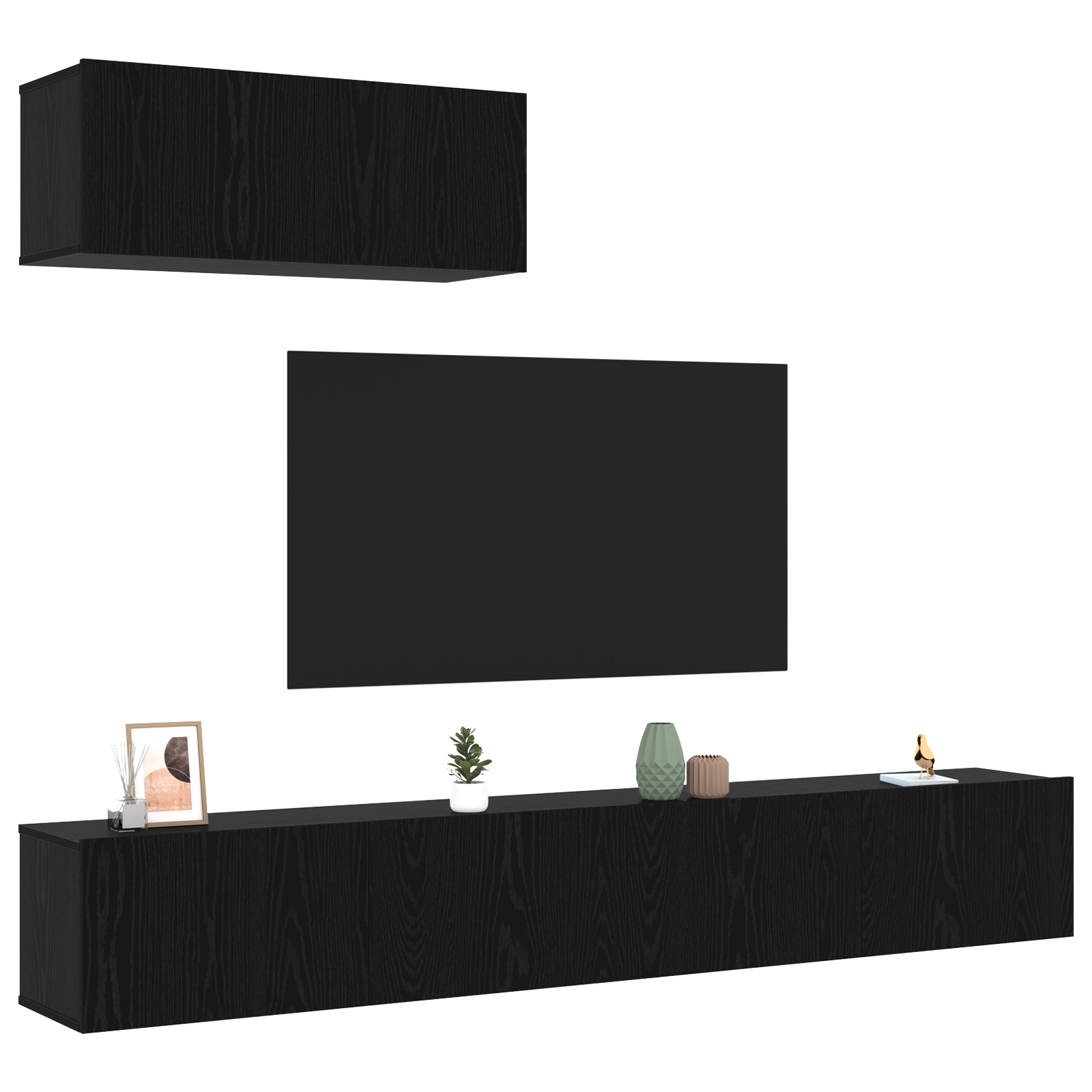 vidaXL Set de 3 piese pentru televizor, Montat pe perete, Lemn de stejar negru