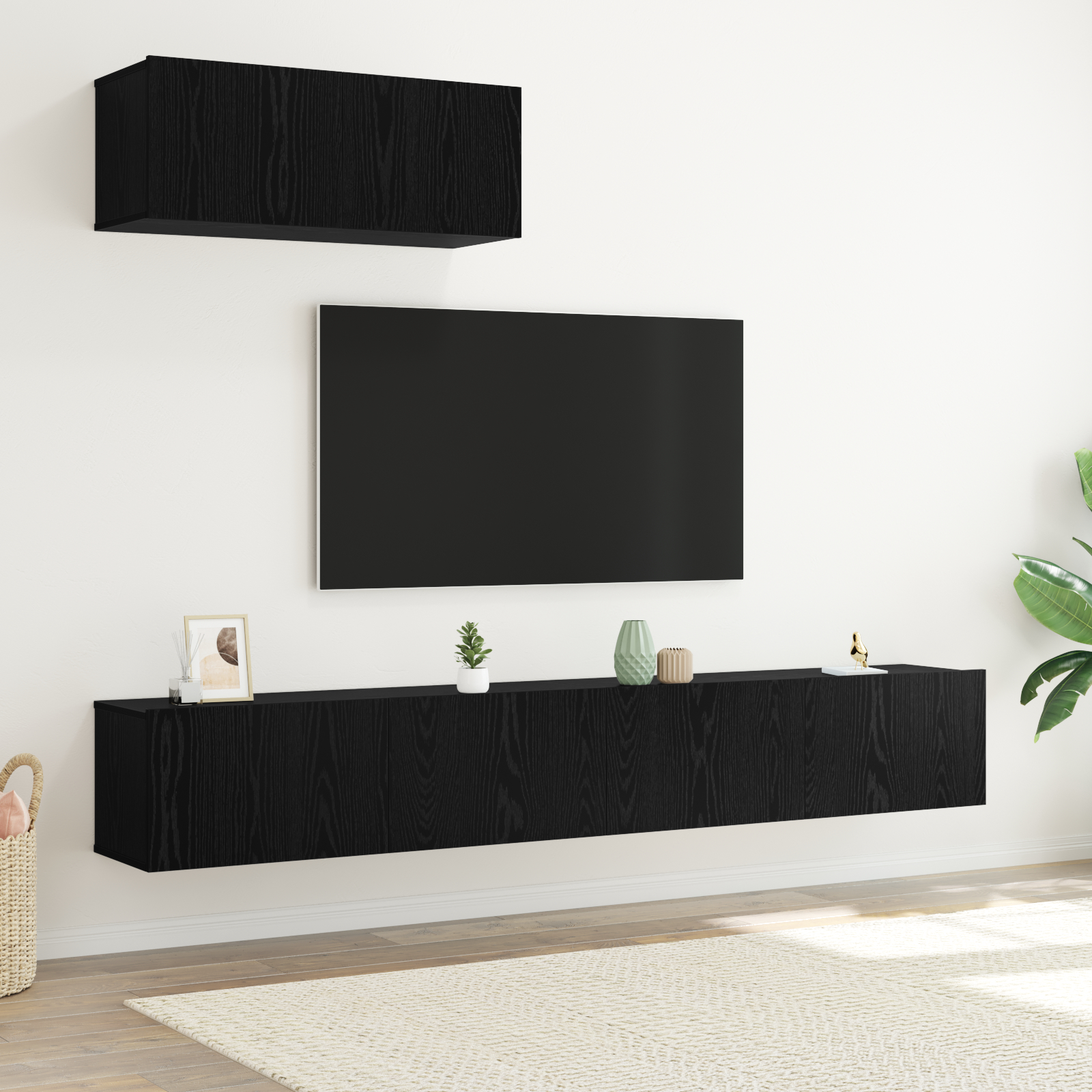 vidaXL Set de 3 piese pentru televizor, Montat pe perete, Lemn de stejar negru