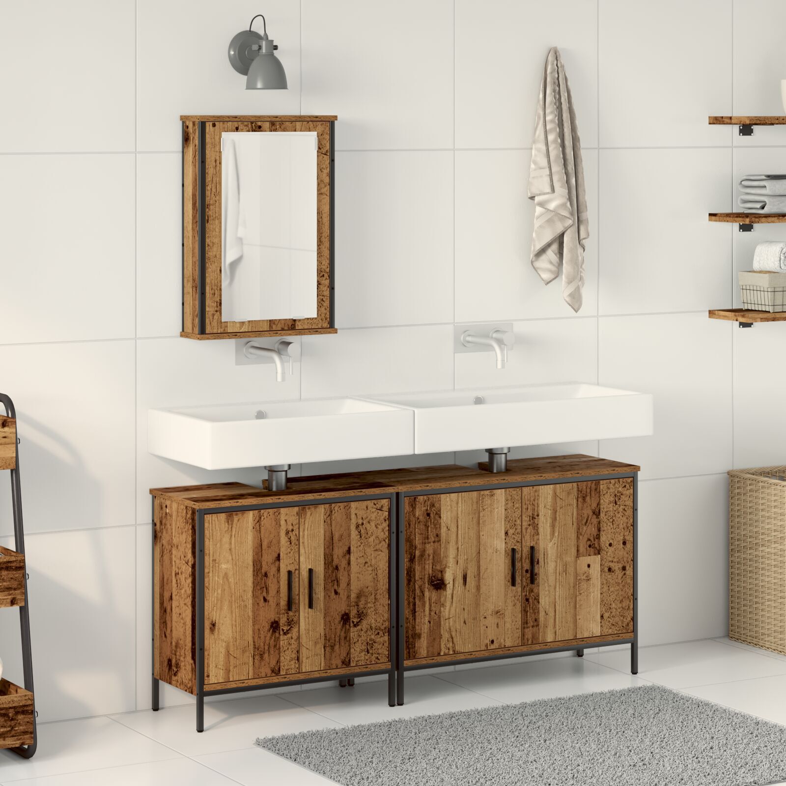 vidaXL Set de mobilier pentru baie cu ușă 3 pcs Maro 80 x 30 x 60 cm vidaXL Set de mobilier pentru baie cu ușă 3 pcs Maro 80 x 30 x 60 cm