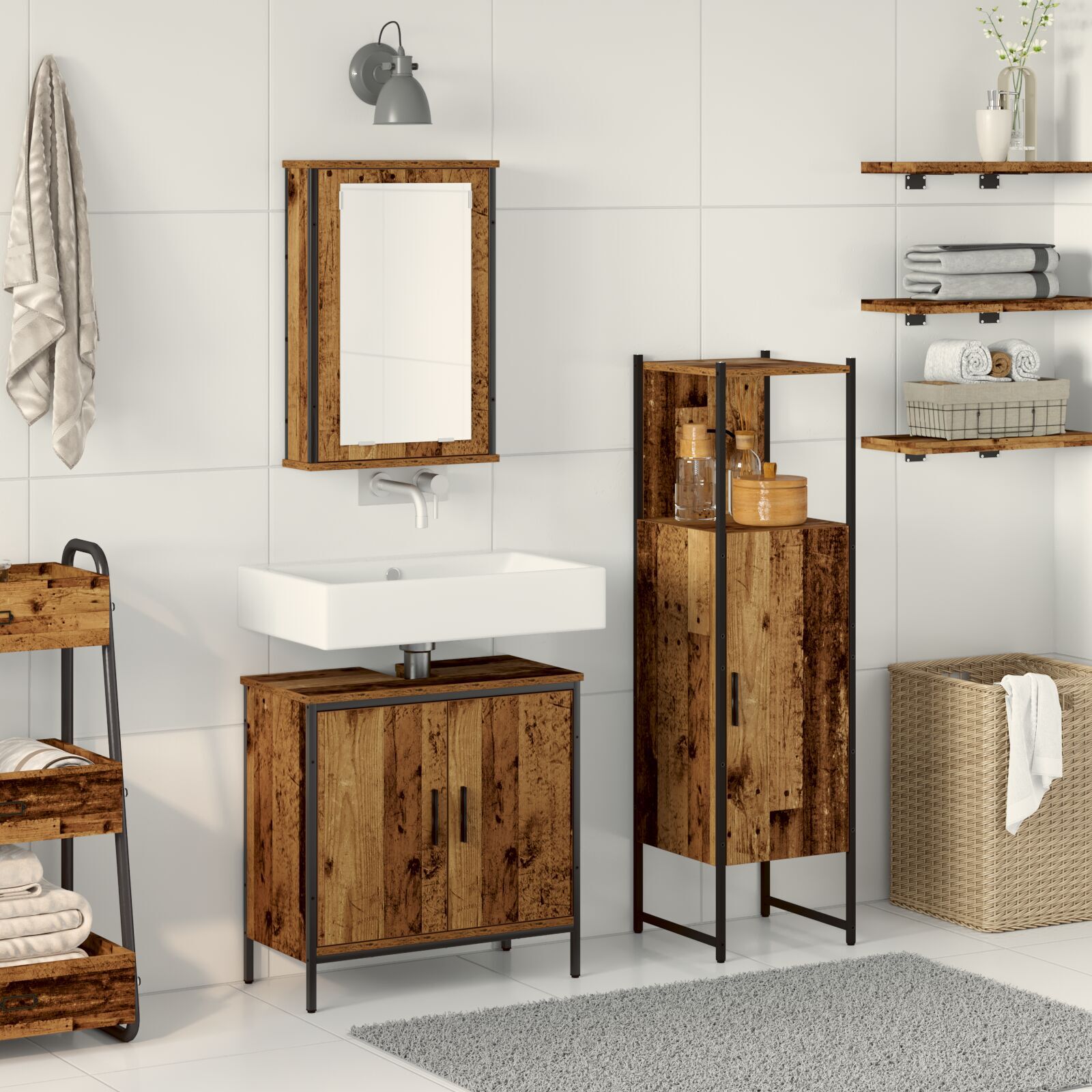 vidaXL Set de mobilier pentru baie 3 pcs Maro 33 x 33 x 120.5 cm vidaXL Set de mobilier pentru baie 3 pcs Maro 33 x 33 x 120.5 cm