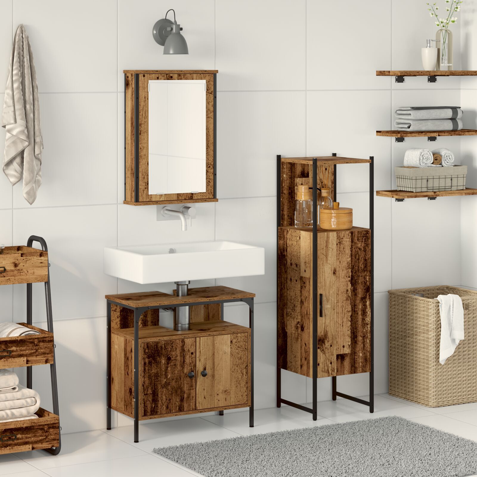 vidaXL Set de mobilier pentru baie 3 pcs Maro 33 x 33 x 120.5 cm vidaXL Set de mobilier pentru baie 3 pcs Maro 33 x 33 x 120.5 cm