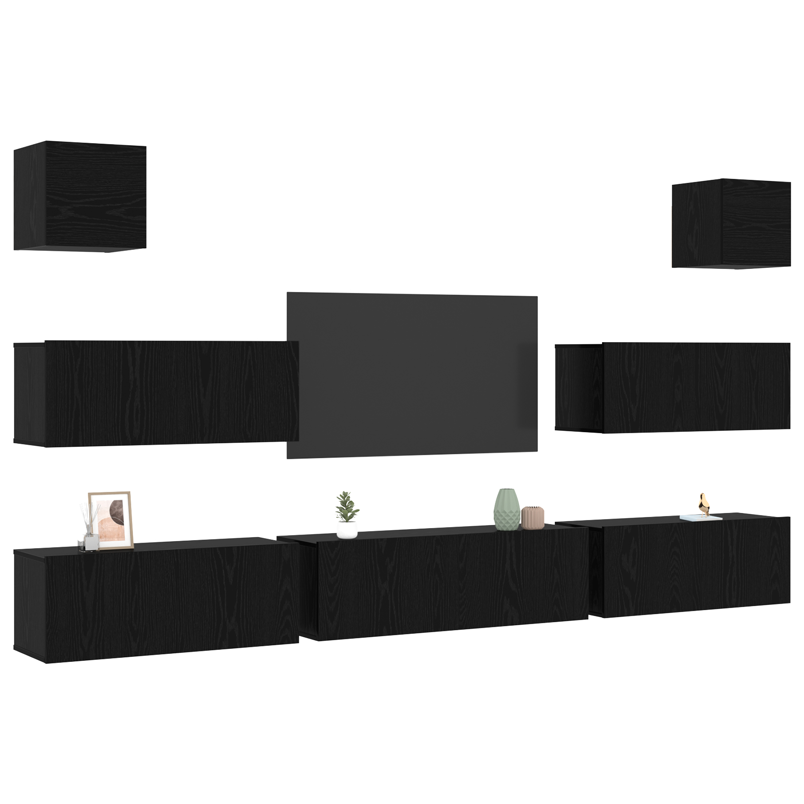 vidaXL Set Dulap TV 7 pcs Stejar negru 100 x 30 x 30 cm Lemn compozit vidaXL Set Dulap TV 7 pcs Stejar negru 100 x 30 x 30 cm Lemn compozit