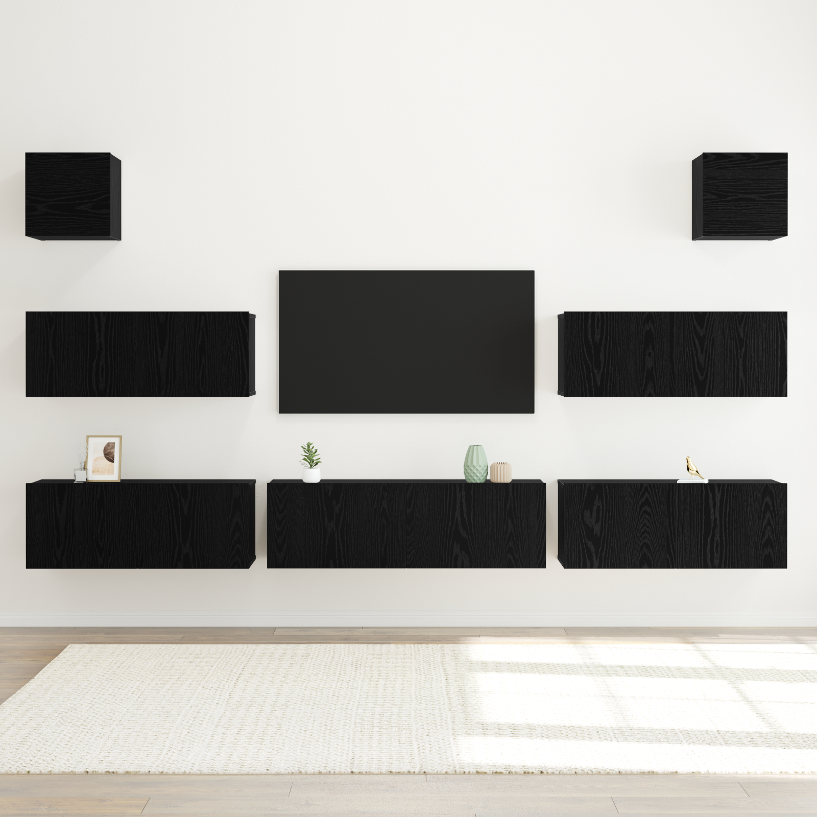 vidaXL Set Dulap TV 7 pcs Stejar negru 100 x 30 x 30 cm Lemn compozit vidaXL Set Dulap TV 7 pcs Stejar negru 100 x 30 x 30 cm Lemn compozit