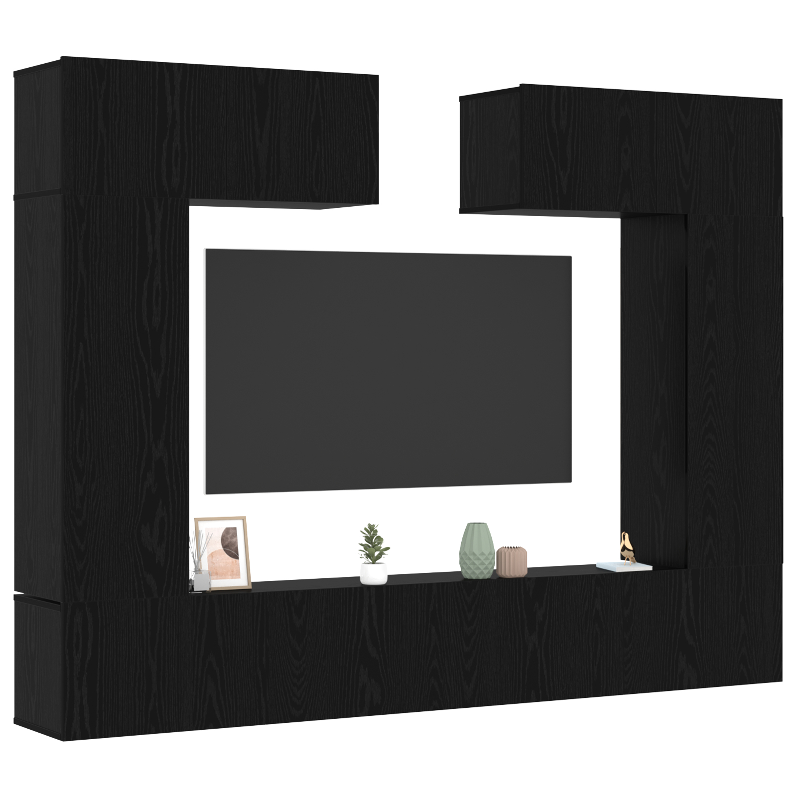 vidaXL Set TV de 8 piese – montat pe perete, stejar negru, lemn compus