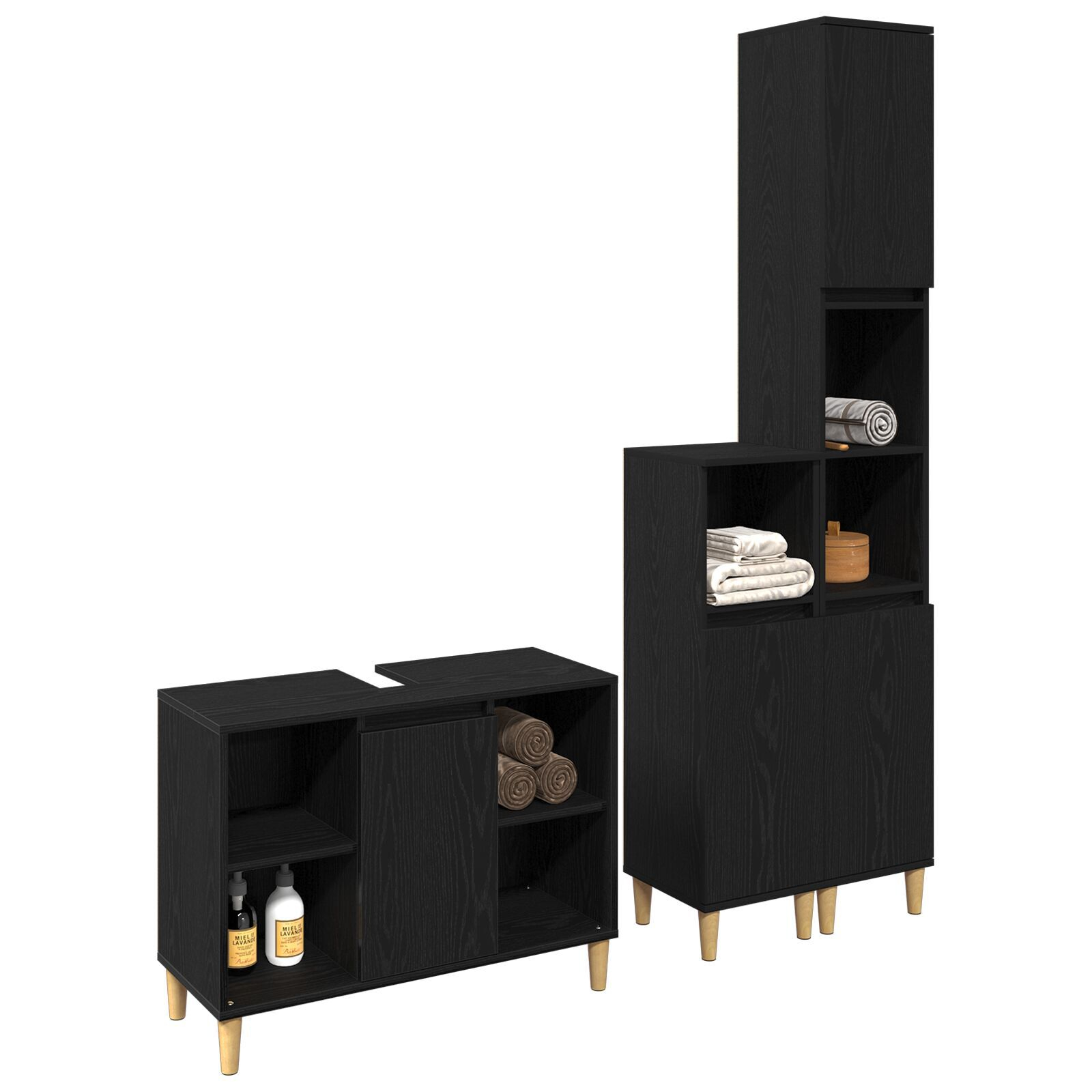 Set mobilier baie vidaXL 3 piese stejar negru lemn prelucrat Set mobilier baie vidaXL 3 piese stejar negru lemn prelucrat