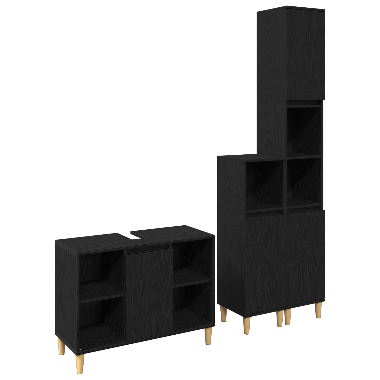 Set mobilier baie vidaXL 3 piese stejar negru lemn prelucrat Set mobilier baie vidaXL 3 piese stejar negru lemn prelucrat