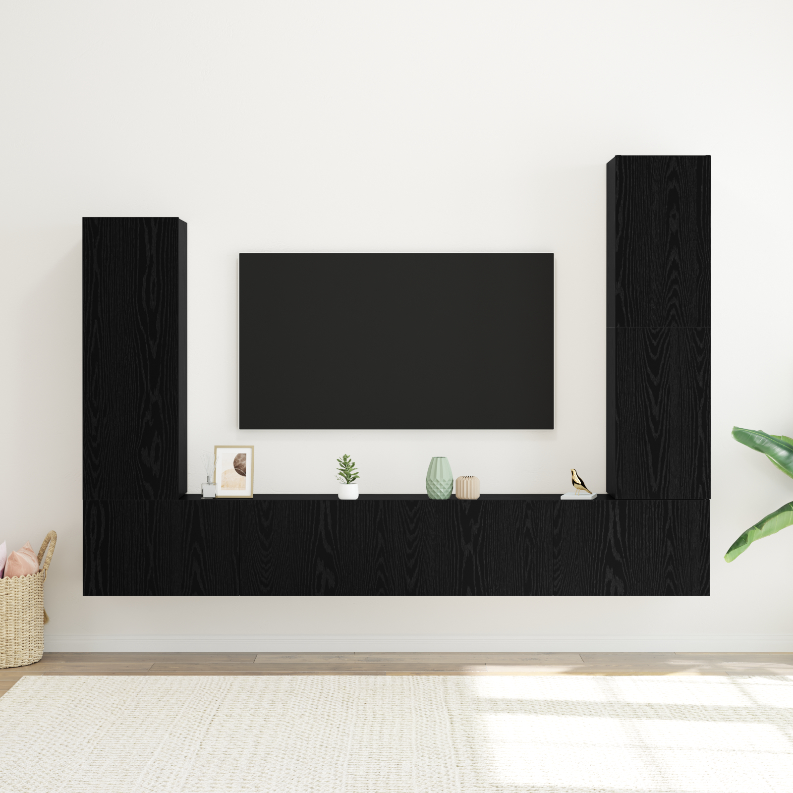 vidaXL Set comodă TV Pe perete 4 pcs Stejar negru 30.5 x 30 x 110 cm vidaXL Set comodă TV Pe perete 4 pcs Stejar negru 30.5 x 30 x 110 cm