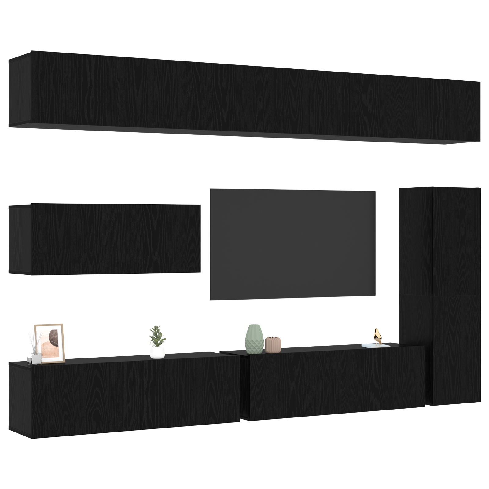 vidaXL Set comodă TV Pe perete 7 pcs Stejar negru 30.5 x 30 x 110 cm vidaXL Set comodă TV Pe perete 7 pcs Stejar negru 30.5 x 30 x 110 cm