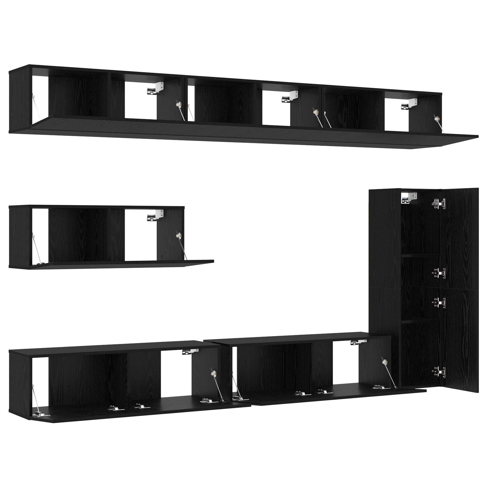 vidaXL Set comodă TV Pe perete 7 pcs Stejar negru 30.5 x 30 x 110 cm vidaXL Set comodă TV Pe perete 7 pcs Stejar negru 30.5 x 30 x 110 cm