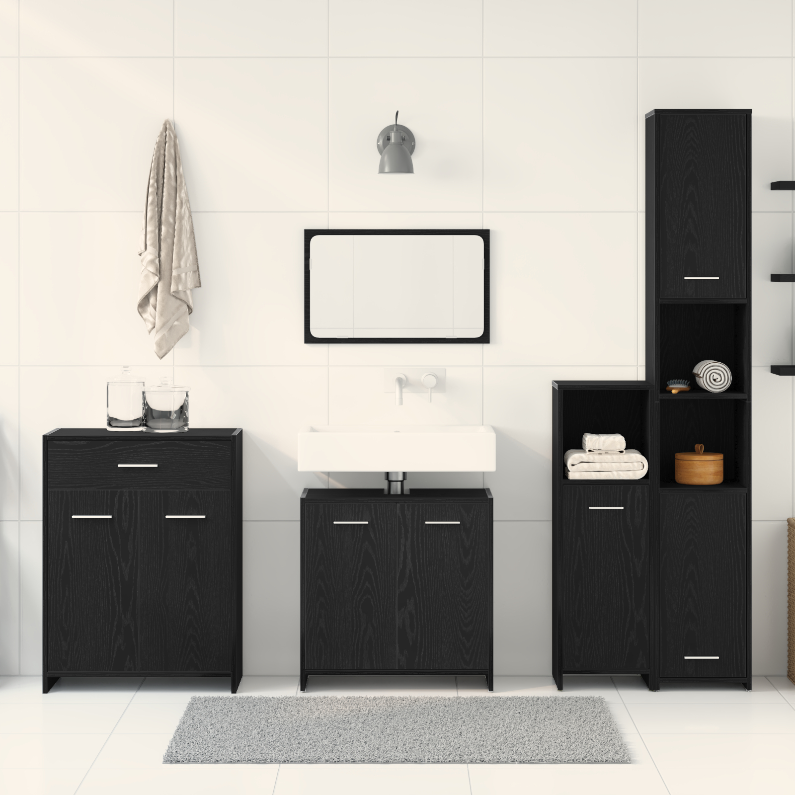 Set mobile baie vidaXL 4 piese Stejar Negru Lemn prelucrat Set mobile baie vidaXL 4 piese Stejar Negru Lemn prelucrat