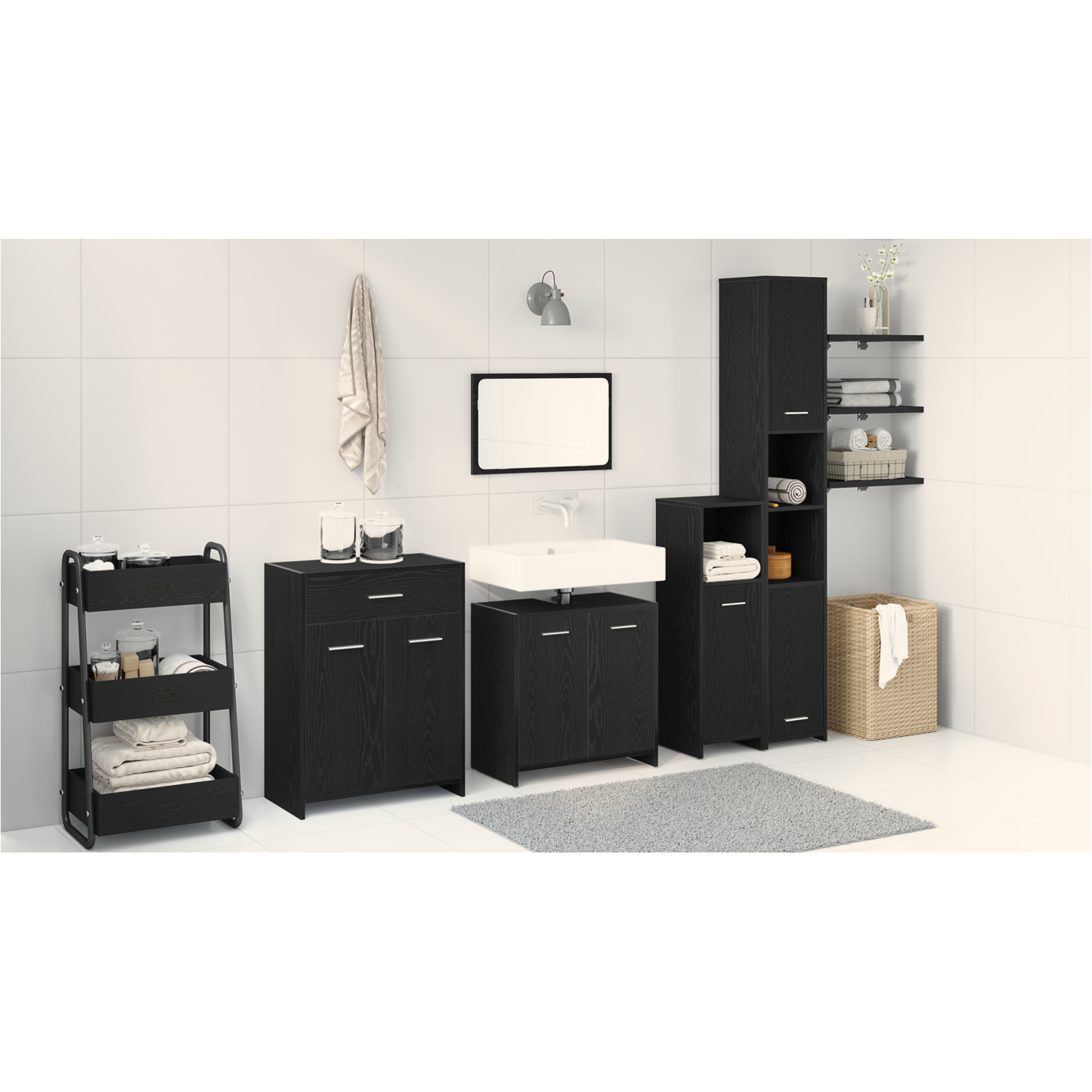 Set mobile baie vidaXL 4 piese Stejar Negru Lemn prelucrat Set mobile baie vidaXL 4 piese Stejar Negru Lemn prelucrat