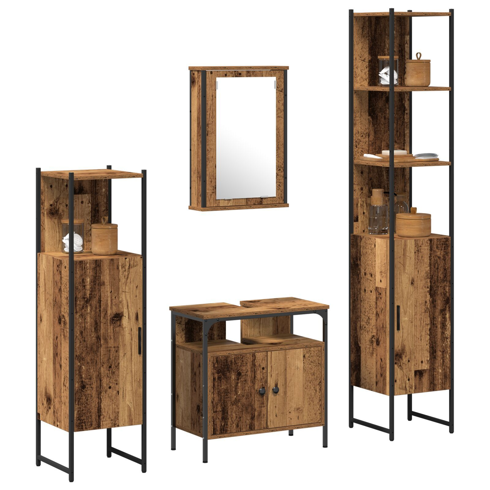 vidaXL Set de mobilier pentru baie 4 pcs Lemn vechi 33 x 33 x 185.5 cm