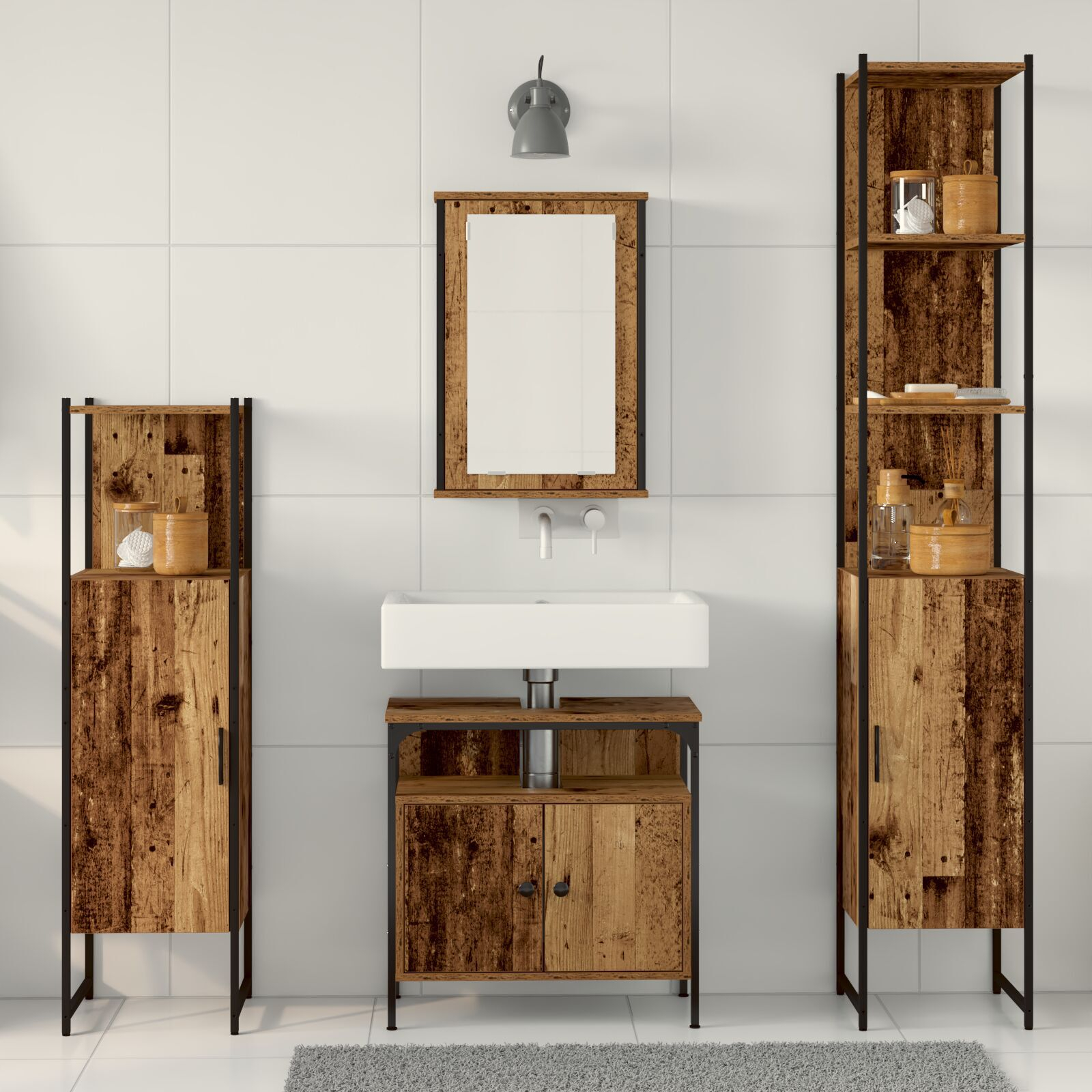 vidaXL Set de mobilier pentru baie 4 pcs Lemn vechi 33 x 33 x 185.5 cm